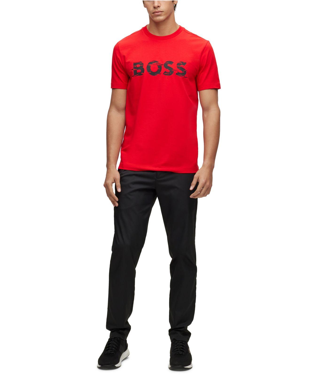 BOSS by HUGO BOSS Graphic Logo Print Stretch-cotton T-shirt in Red for Men  | Lyst