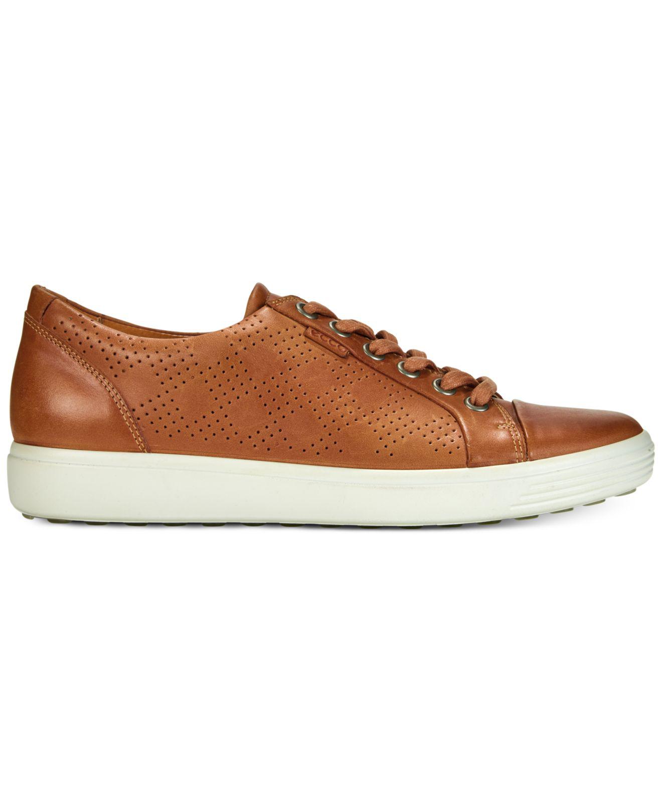 Ecco Leather Women's Soft 7 Perforated Lace-up Sneakers in Brown - Lyst