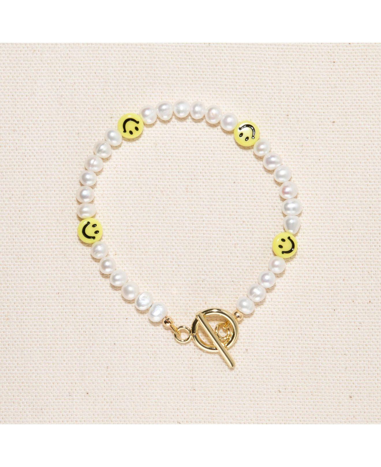 Joey Baby 18k Gold Plated Freshwater Pearls With Smiley Face - Haha Bracelet  7" For Women in Natural | Lyst