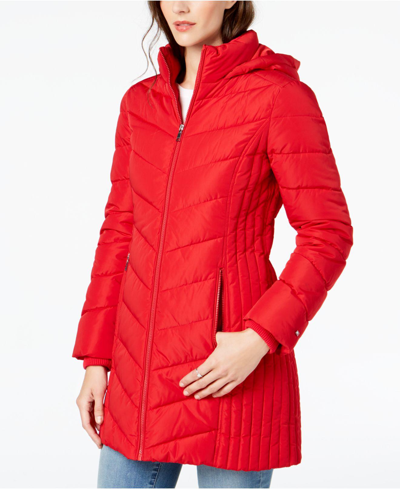 tommy hilfiger chevron puffer coat