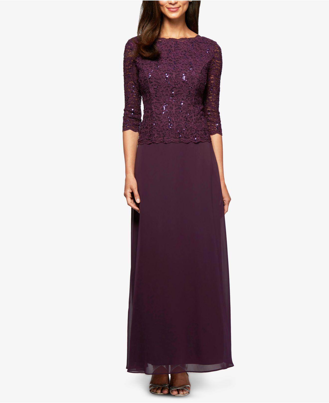 alex evenings sequin lace & chiffon gown