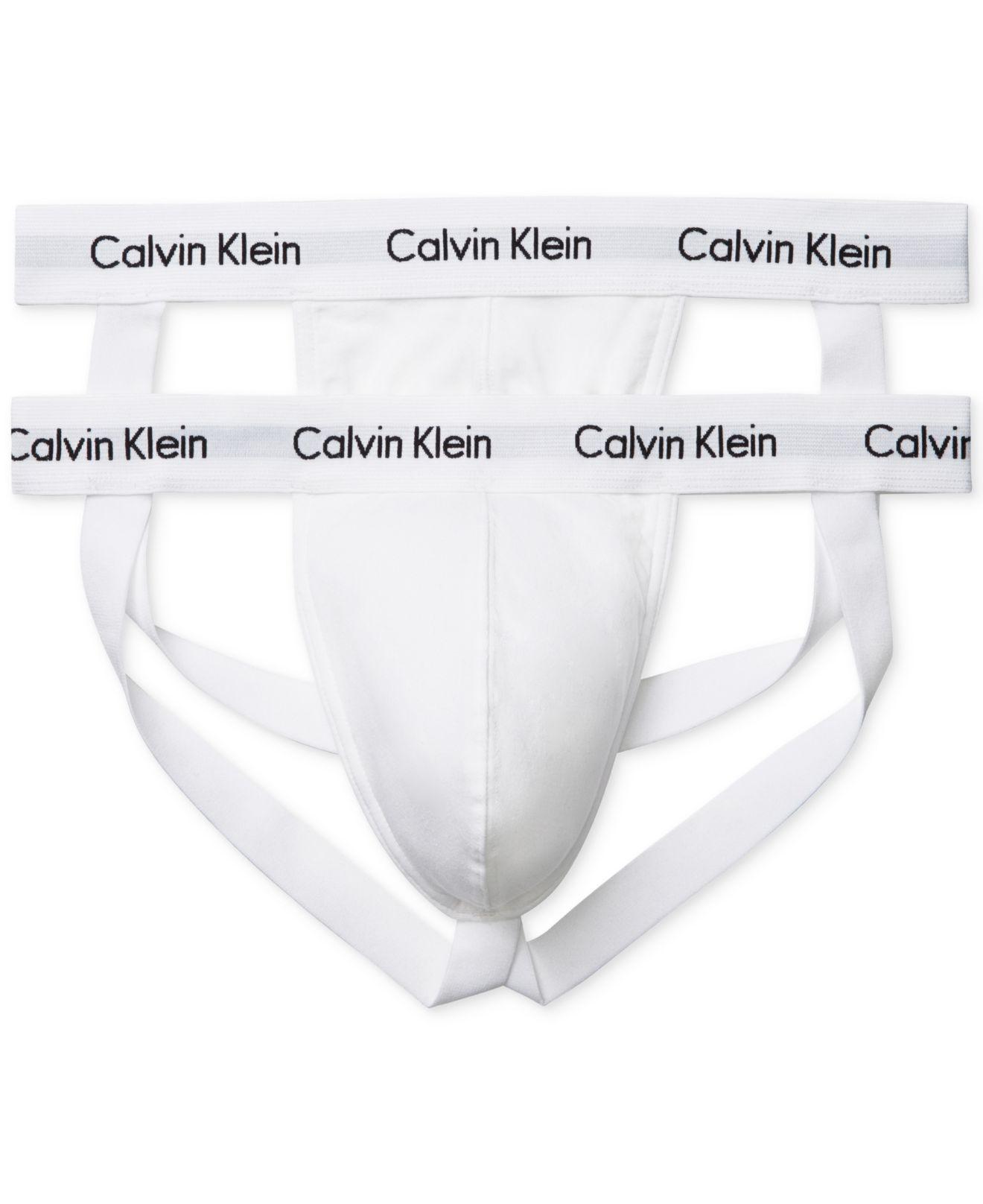 Calvin Klein Cotton Stretch Jock Strap 2-pack in White for Men | Lyst