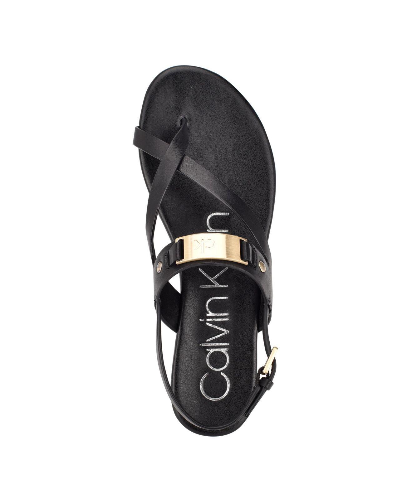 Calvin Klein Sadra Ankle Strap Flat Sandals in Black | Lyst