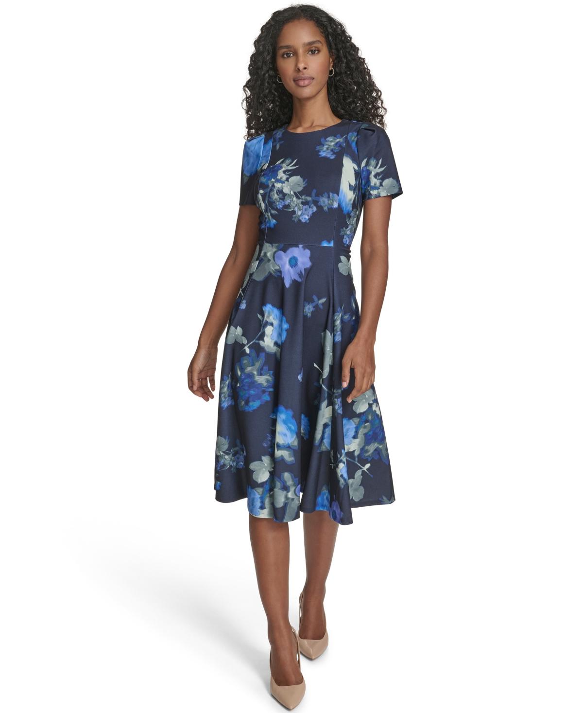wedding guest floral dress Floral Elegant V Neck Sleeves Blue Long Wedding Guest Dress, Blue / S