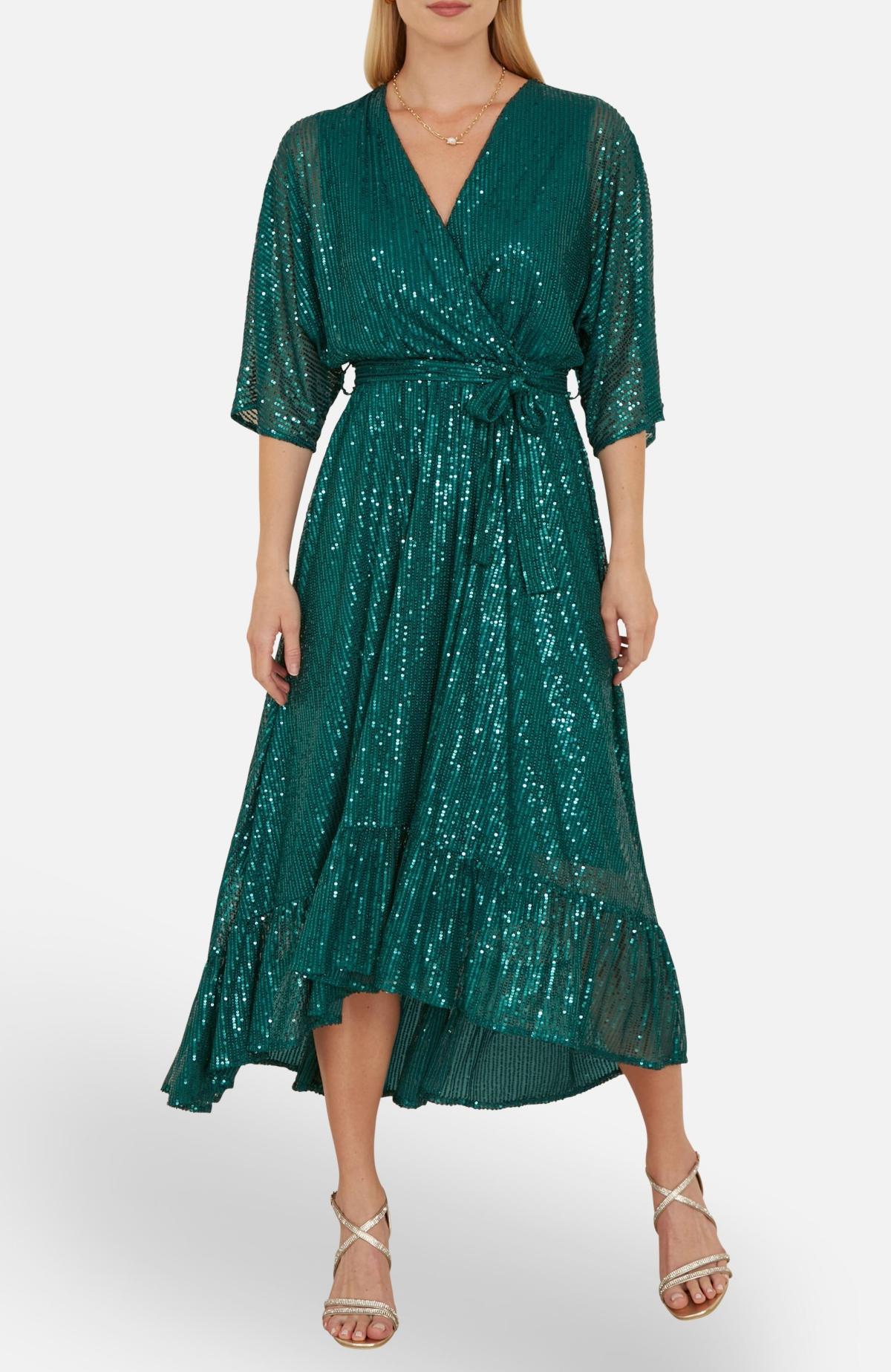 green glitter wrap dress Sharidan Navy Glitter Mesh Maxi Dress main image 0