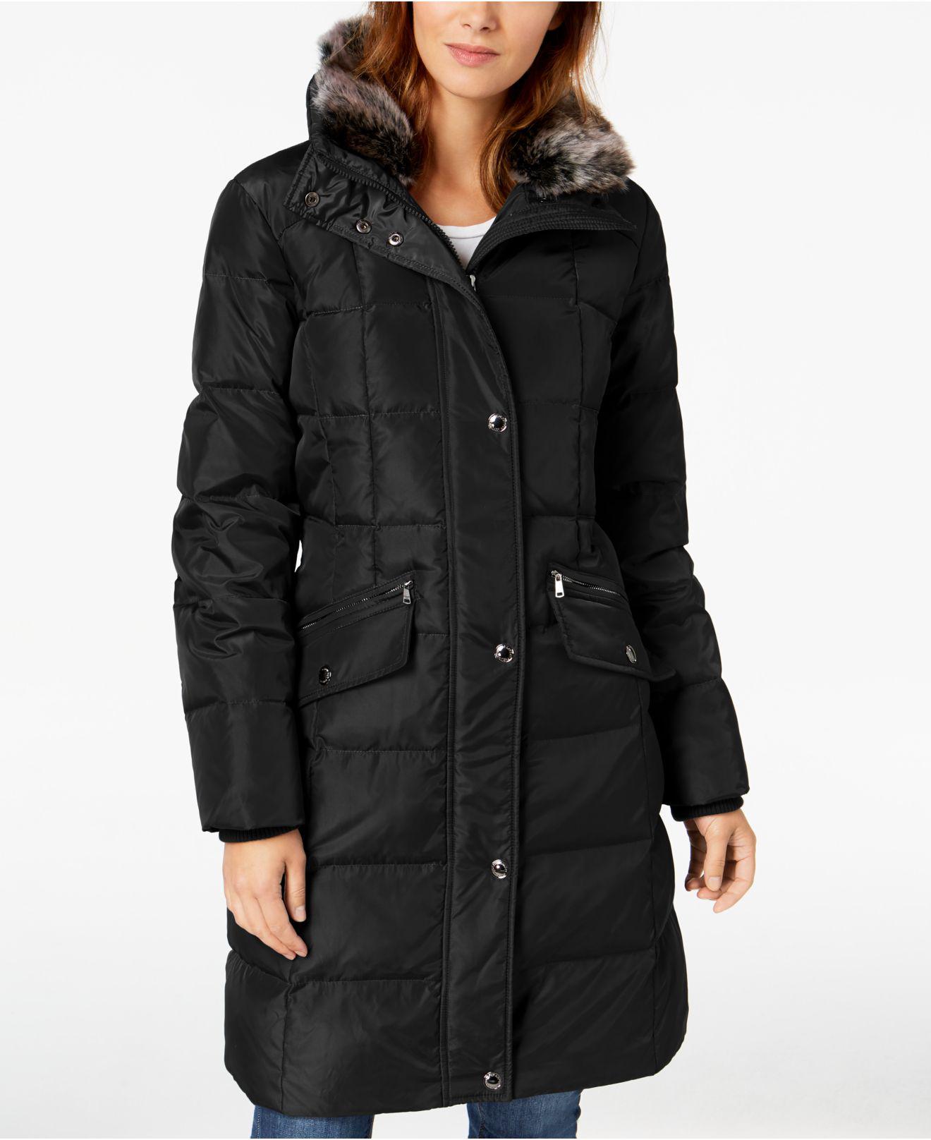 London Fog Hooded Fauxfurtrim Down Puffer Coat in Black Lyst