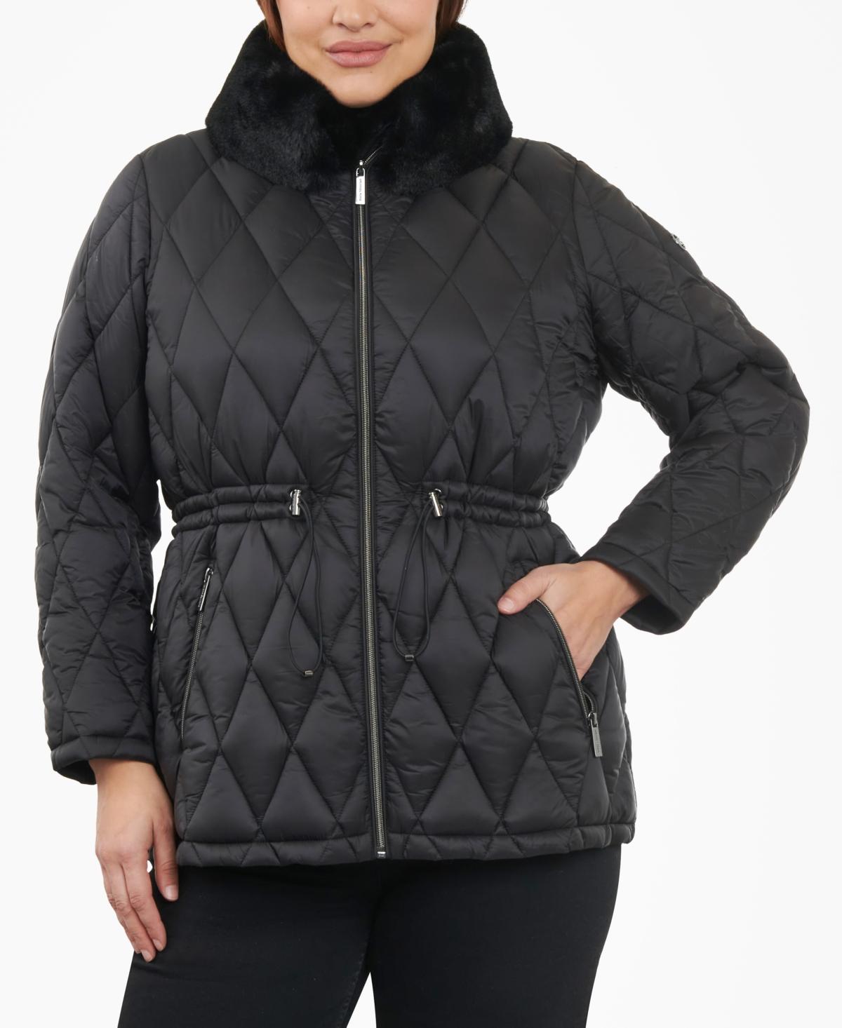 Michael Kors Plus Size Quilted Faux fur collar Anorak Puffer Coat