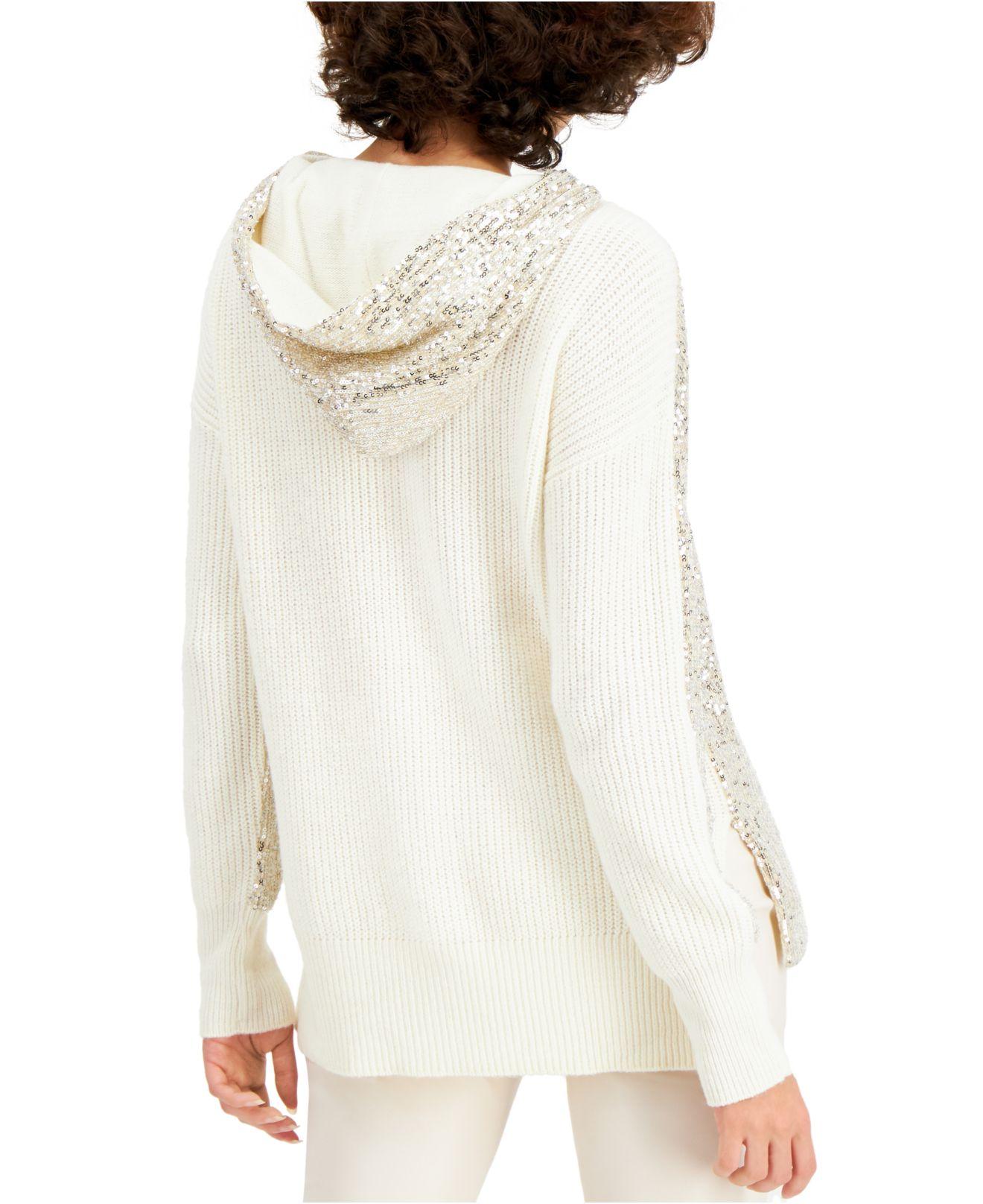 INC International Concepts Petite Sequined Ribbed Hooded Sweater, Created  For Macy's in Natural | Lyst