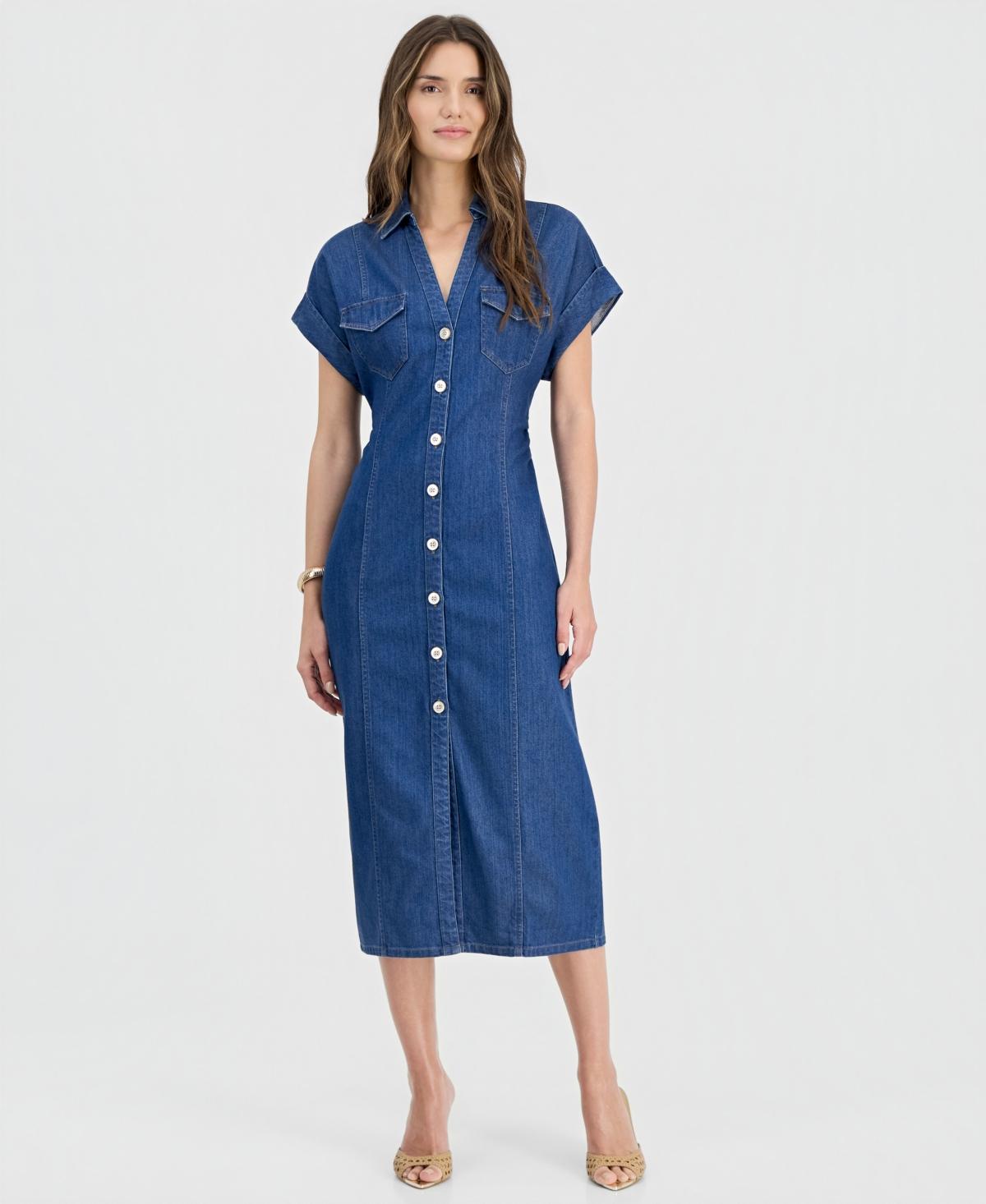 inc blue dress INC International Concepts Women's Printed Short Sleeve Dress - Blue