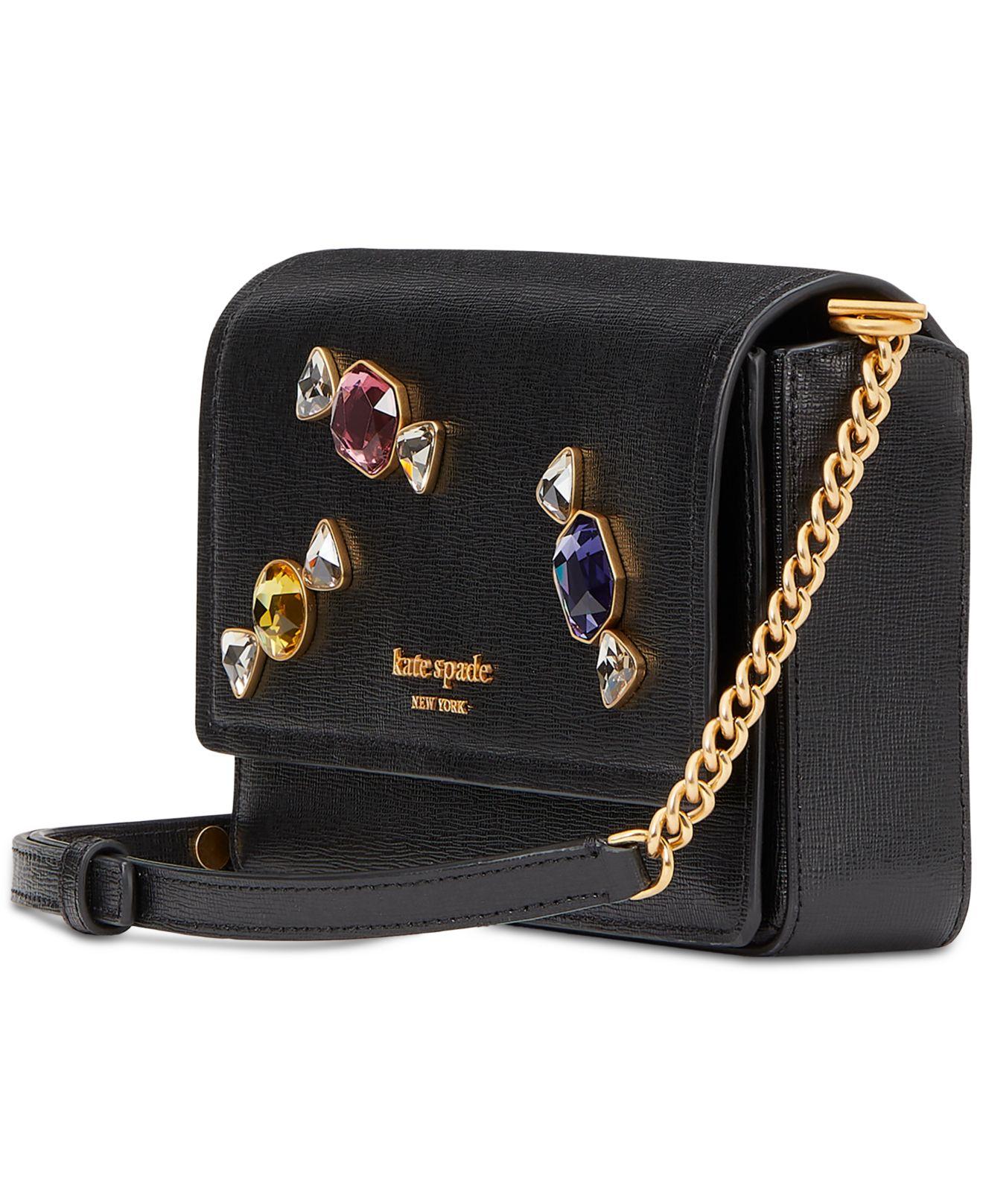 Kate Spade Gala Stone Embellished Saffiano Leather Flap Chain Crossbody  Wallet in Black | Lyst