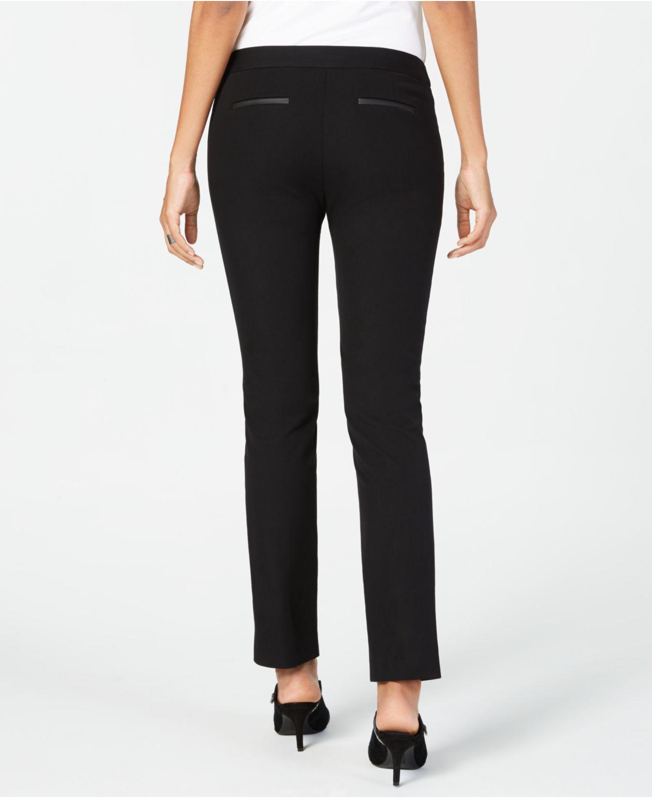 Alfani Faux-leather-trim Slim-leg Pants 