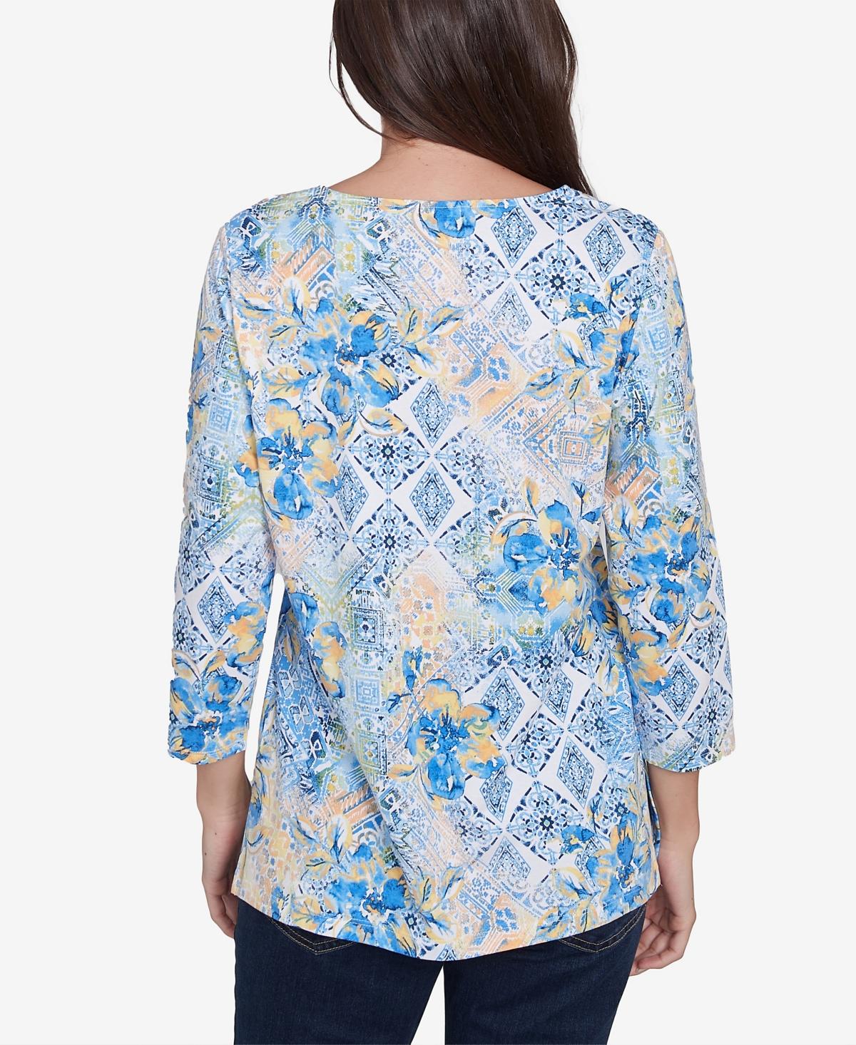売れ筋商品|||ルビーロード カットソー トップス レディース Petite Watercolor Floral Patchwork Square Neck Top Bluebird Multi Petite Women's Watercolor Floral Patchwork Top | Ruby Rd.
