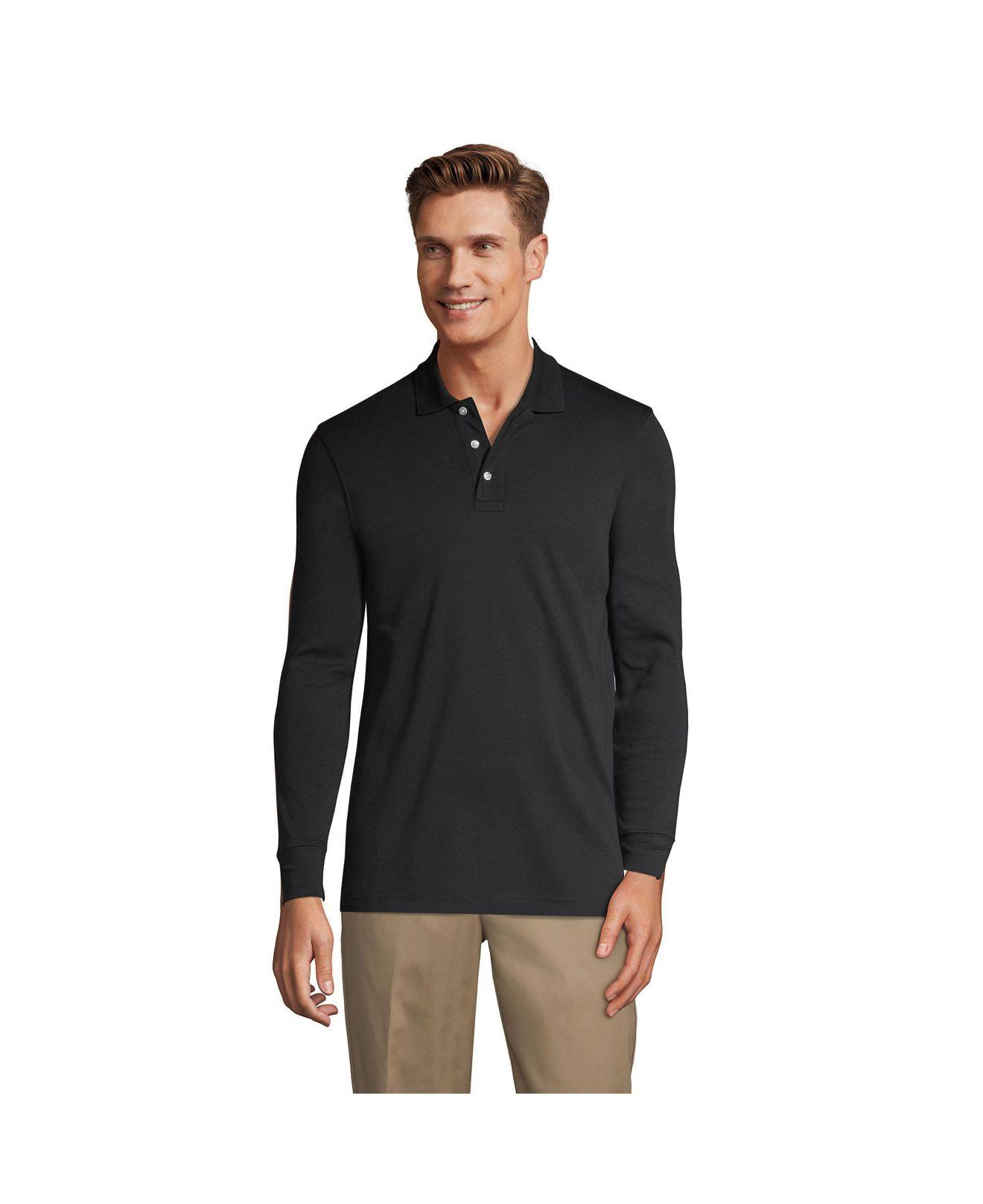 Lands' End Long Sleeve Interlock Polo Shirt in Black for Men Lyst