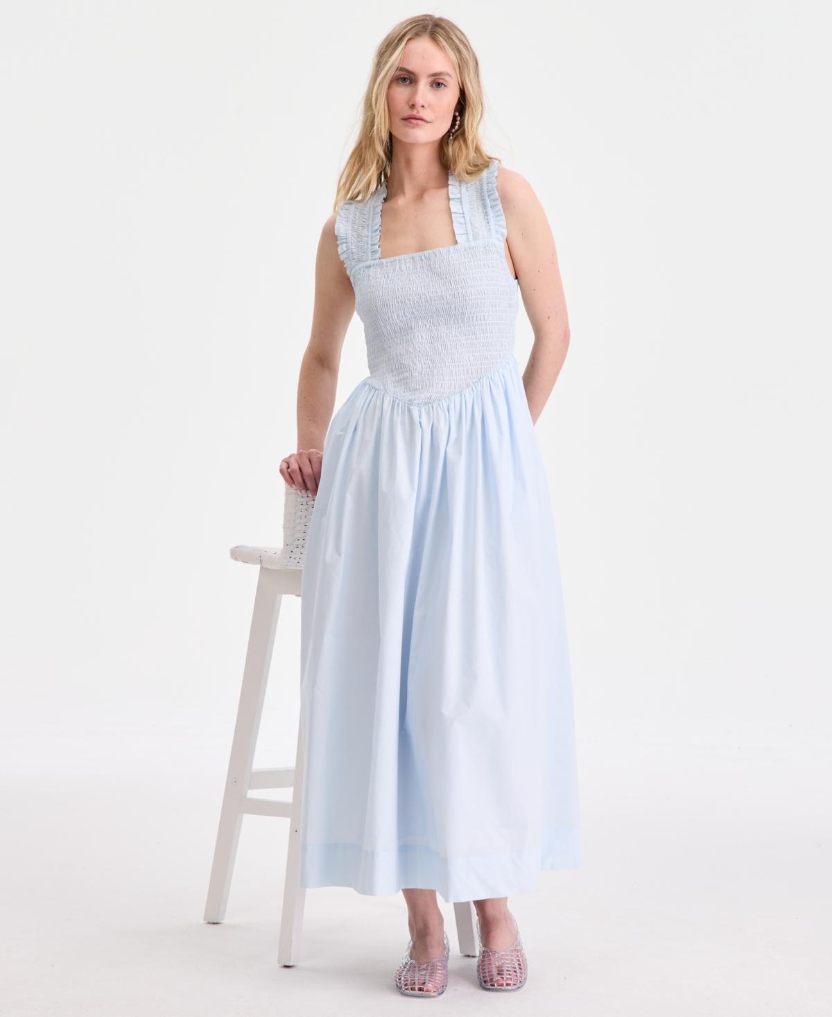 white christmas dresses Casual Oversized Loose 100% Linen Dress - Midi, Summer, Boho - Storm Blue main image 0