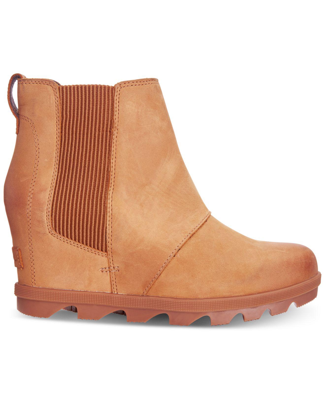 Sorel Leather Joan Of Arctic Wedge Ii Waterproof Lug Sole Chelsea Booties in Camel Brown (Brown
