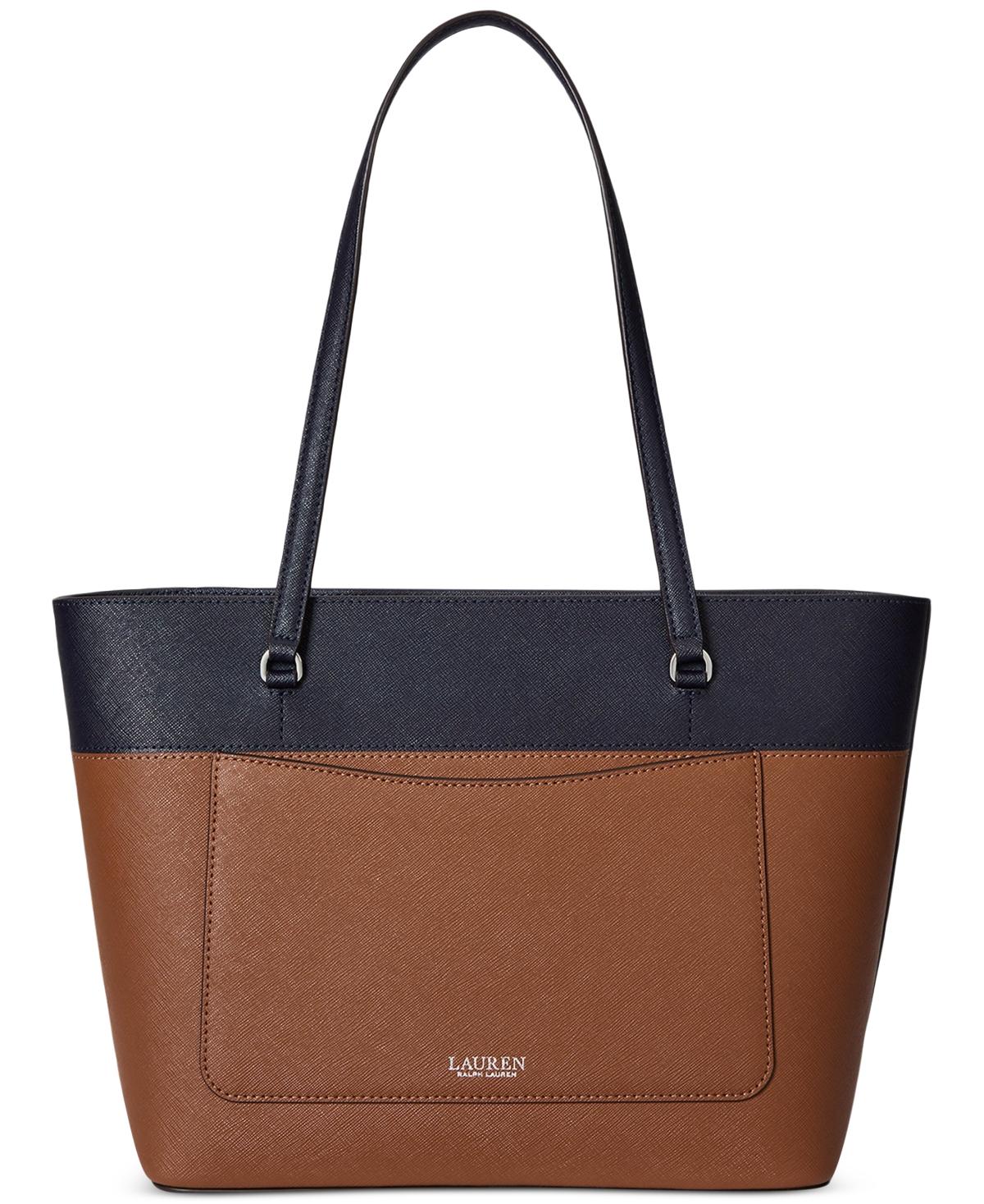 Ralph Lauren Striped Leather Medium Karly Tote Bag in Brown Lyst