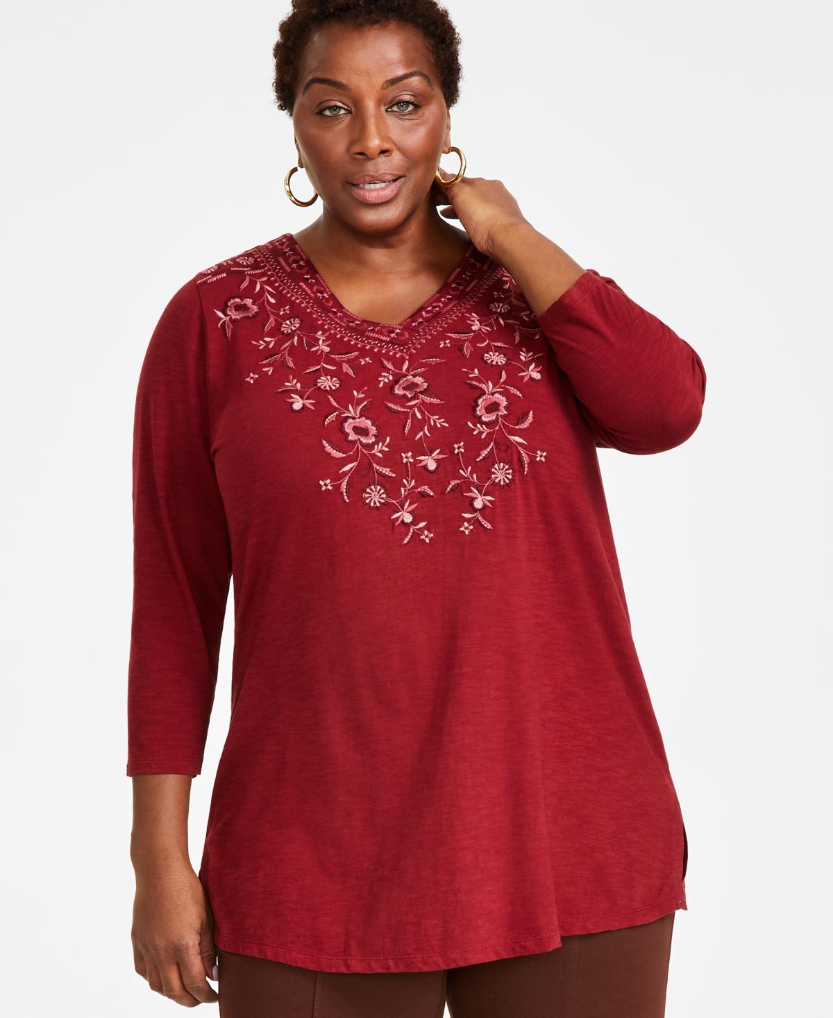 Style & Co. Plus Size Embroidered V-neck Knit Tunic Top in Blue | Lyst