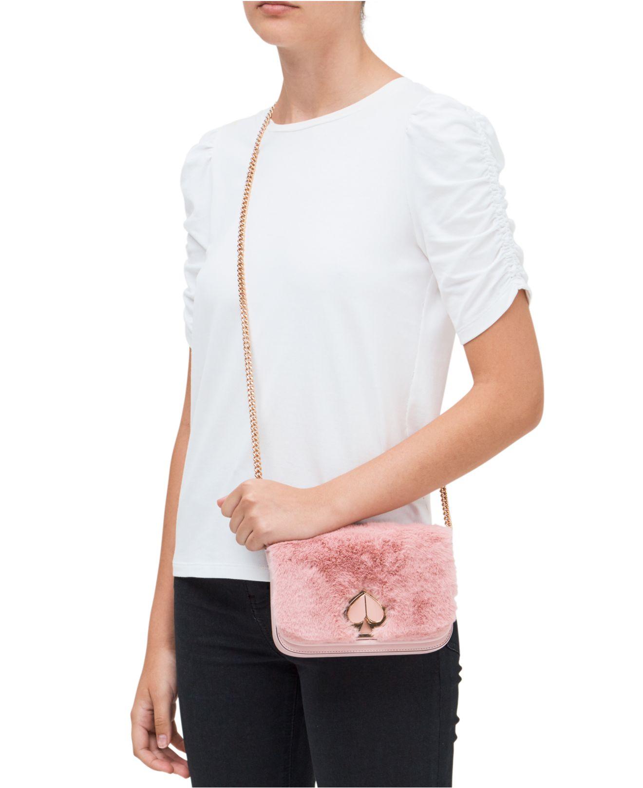 Kate Spade Nicola Faux Fur Twistlock Small Convertible Chain Shoulder Bag  in Pink