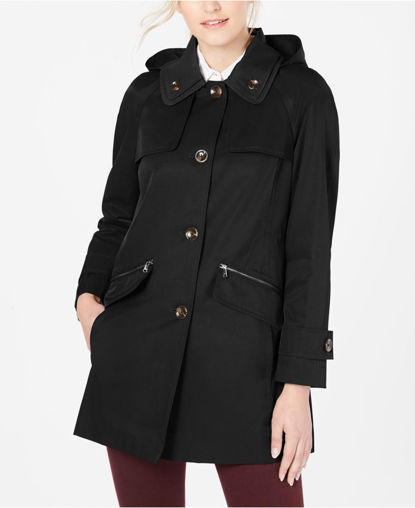 London Fog Cotton Petite Double Collar Hooded Raincoat in Black Lyst