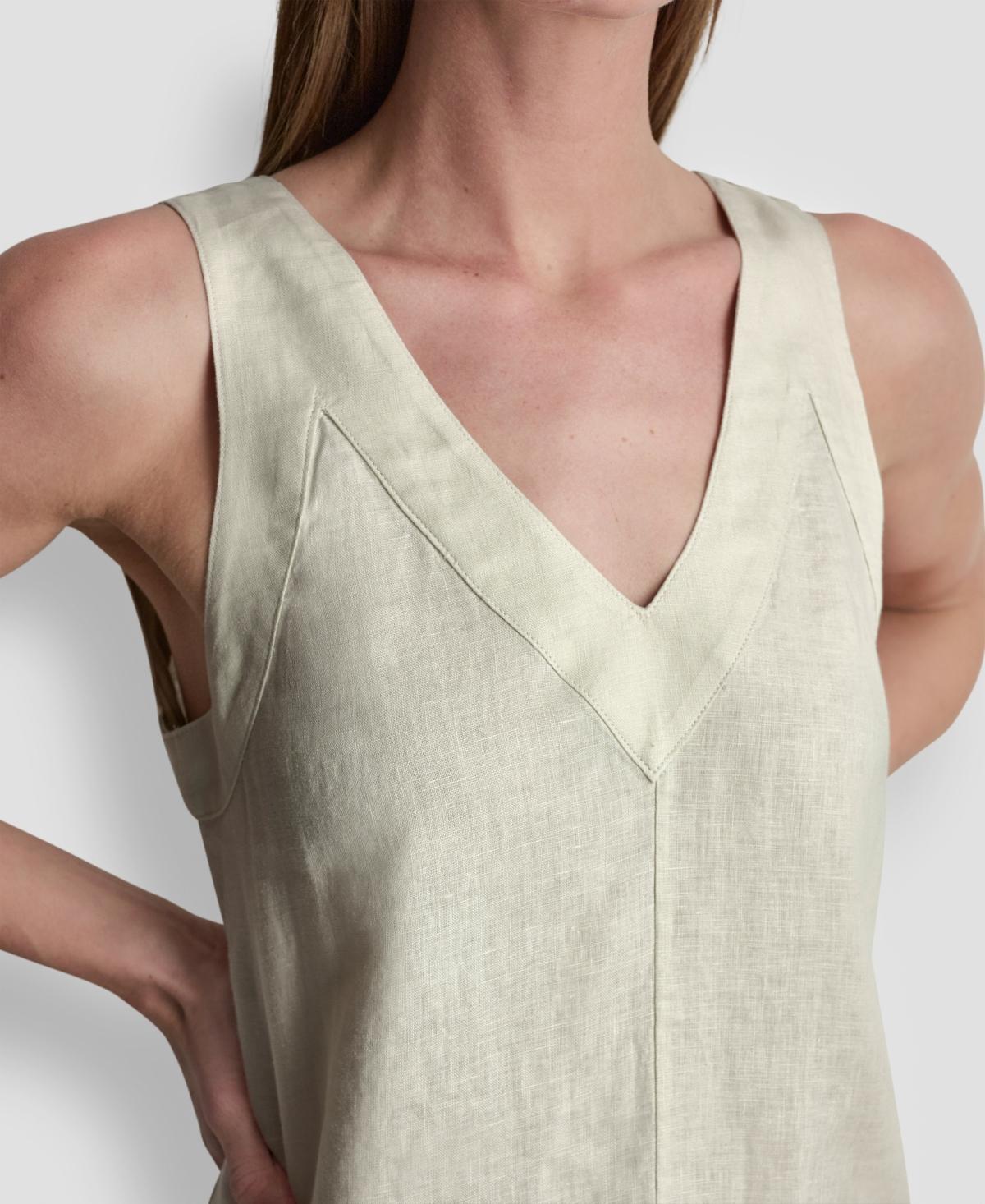DKNY Linen V-neck Maxi Dress in Natural | Lyst
