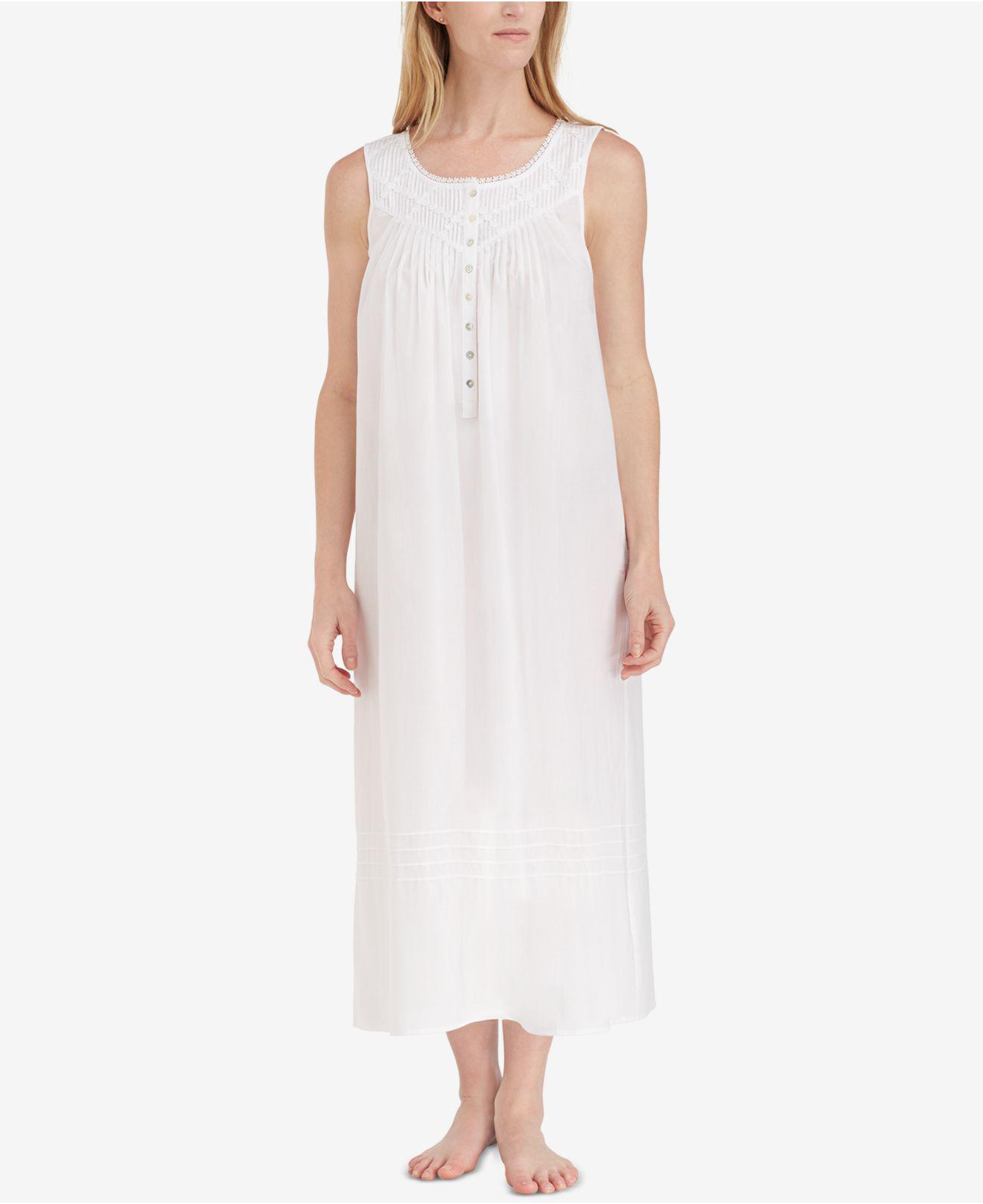 Eileen West Lace-trimmed Cotton Ballet-length Nightgown in White - Lyst