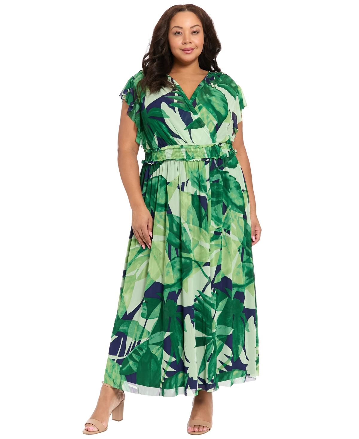 london times green dress London Times Petite Fit & Flare Slit Neck Tiered Maxi Dress - Green/White