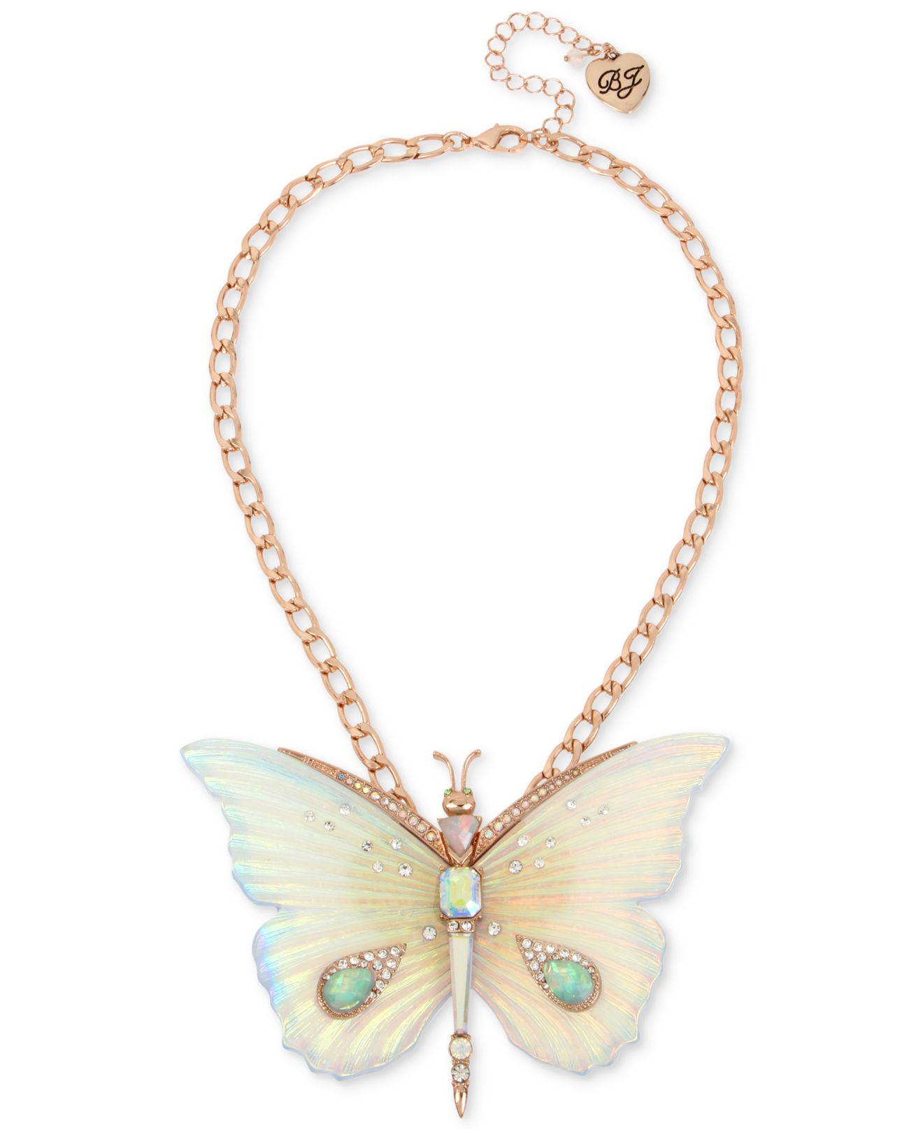 Betsey Johnson Womens Multi Stone Butterfly Frontal Necklace