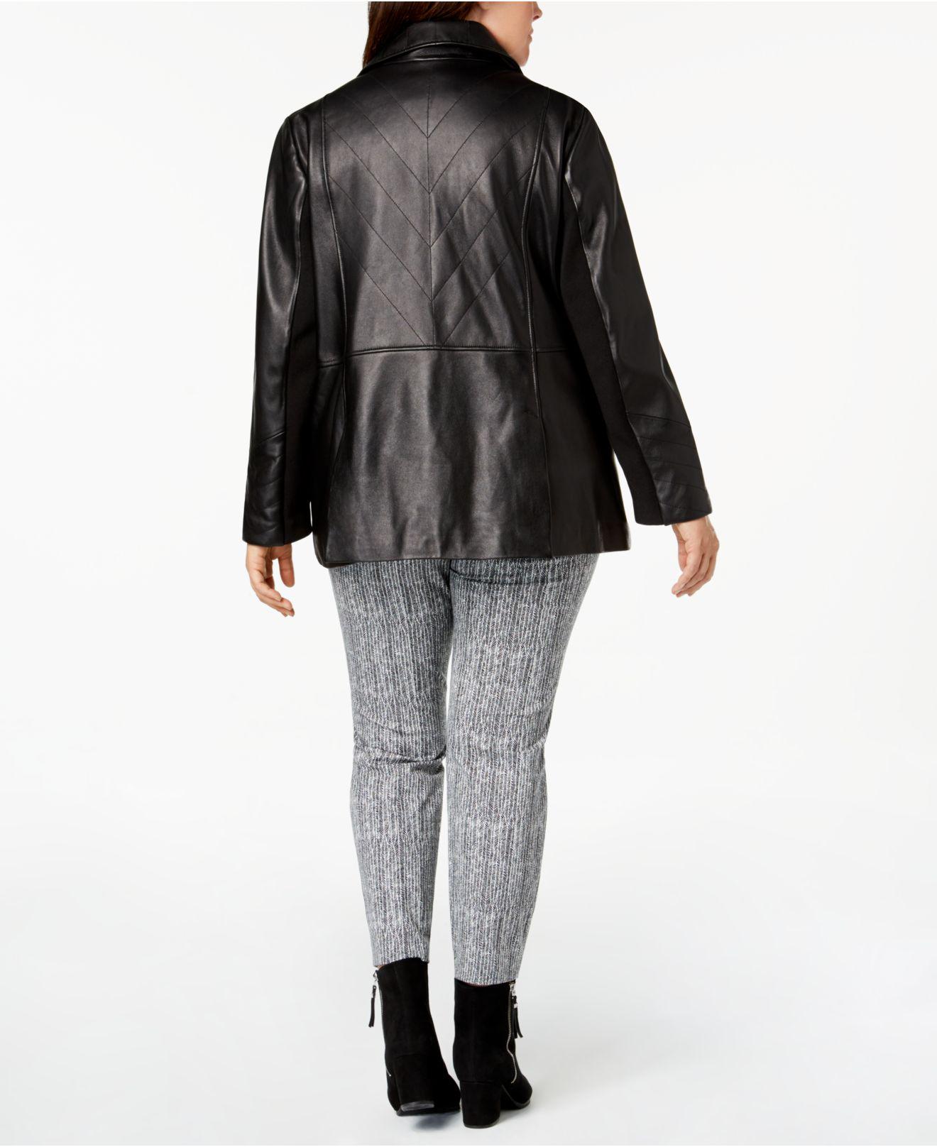 Jones New York Plus Size Singlebreasted Leather Jacket in Black Lyst