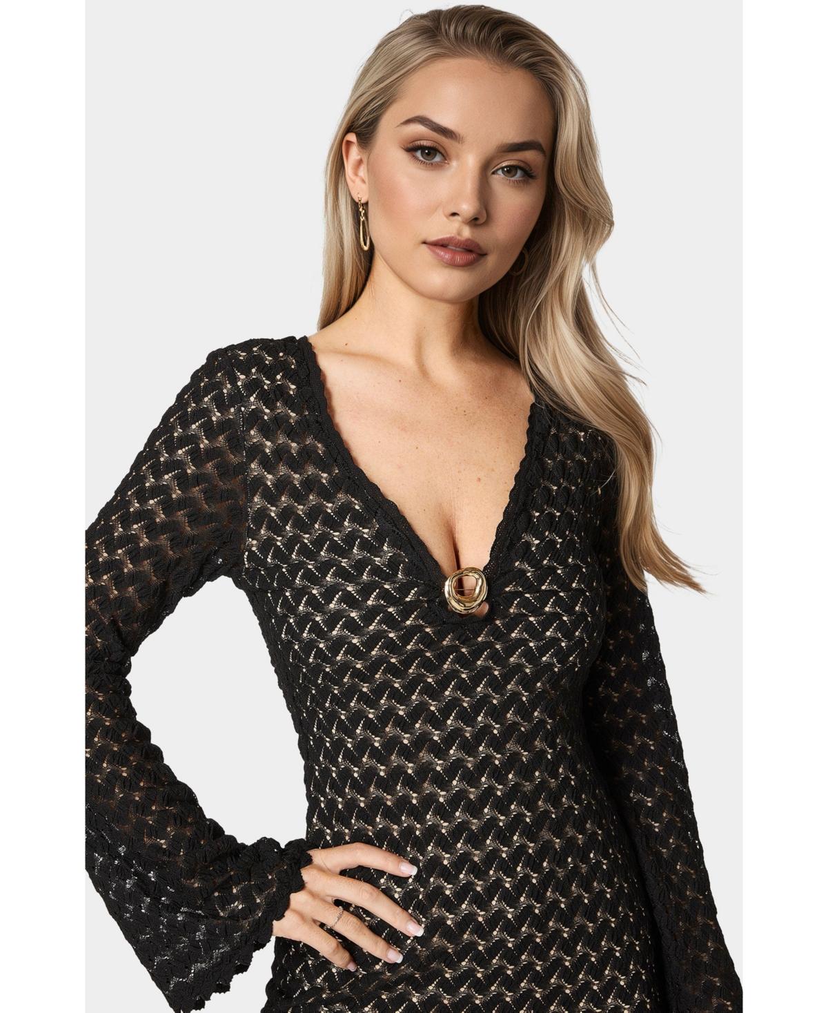 Bebe Lace Bell Sleeves Keyhole Mini Dress in Black | Lyst Bebe Lace Bell Sleeves Keyhole Mini Dress in Black | Lyst