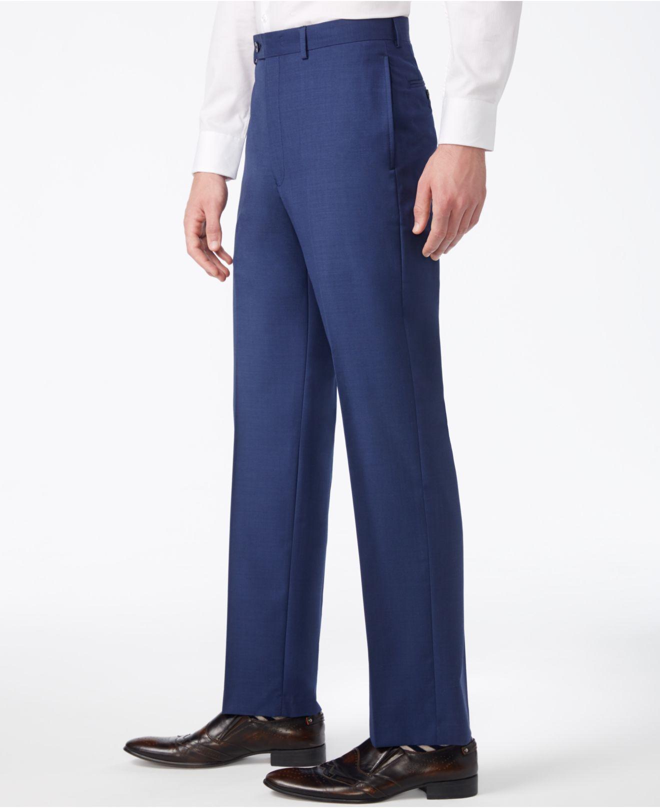 Calvin Klein Wool Men's Blue Solid Slim Fit Pants for Men - Lyst