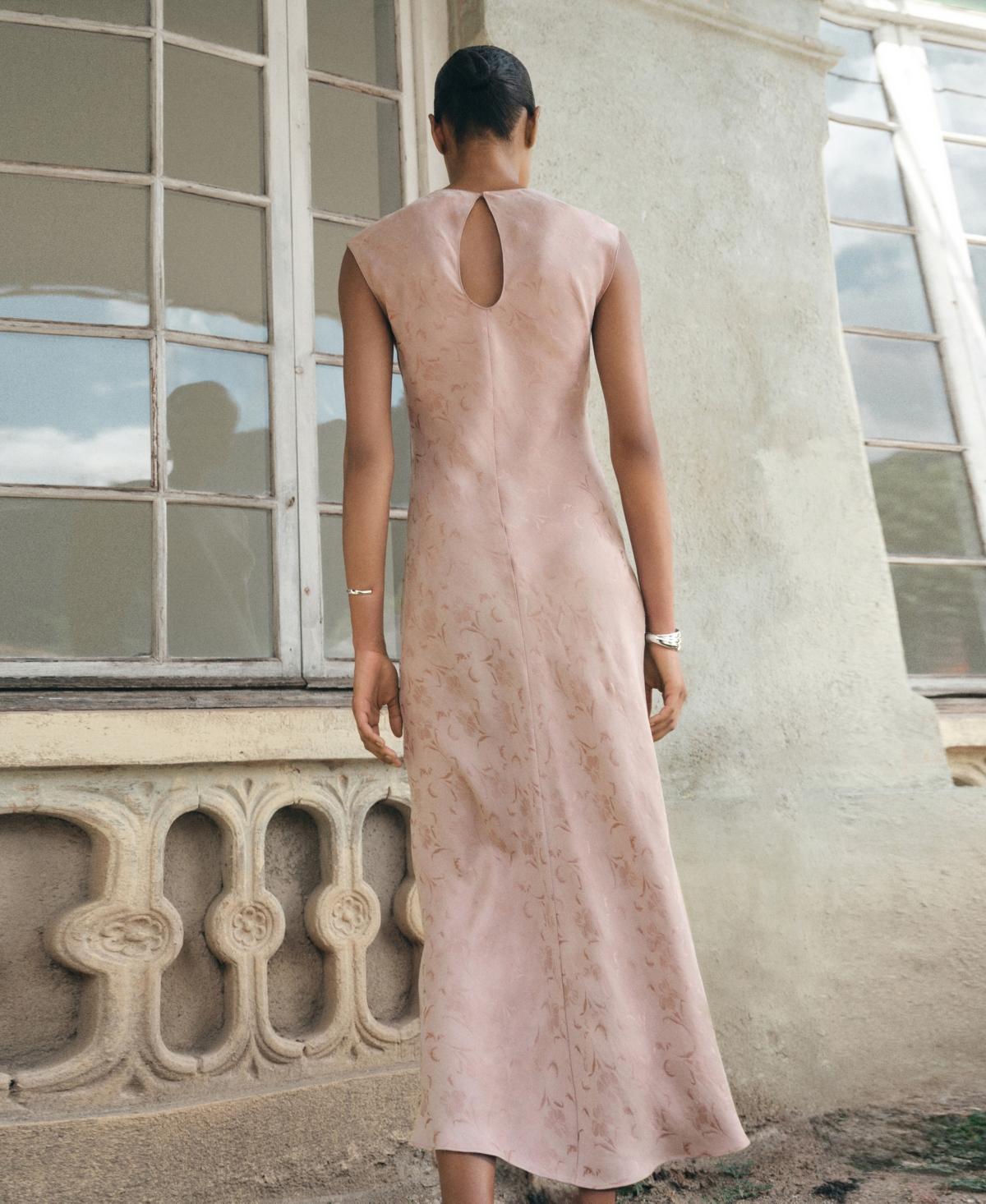 Mango Satin Floral Jacquard Dress in Pink | Lyst