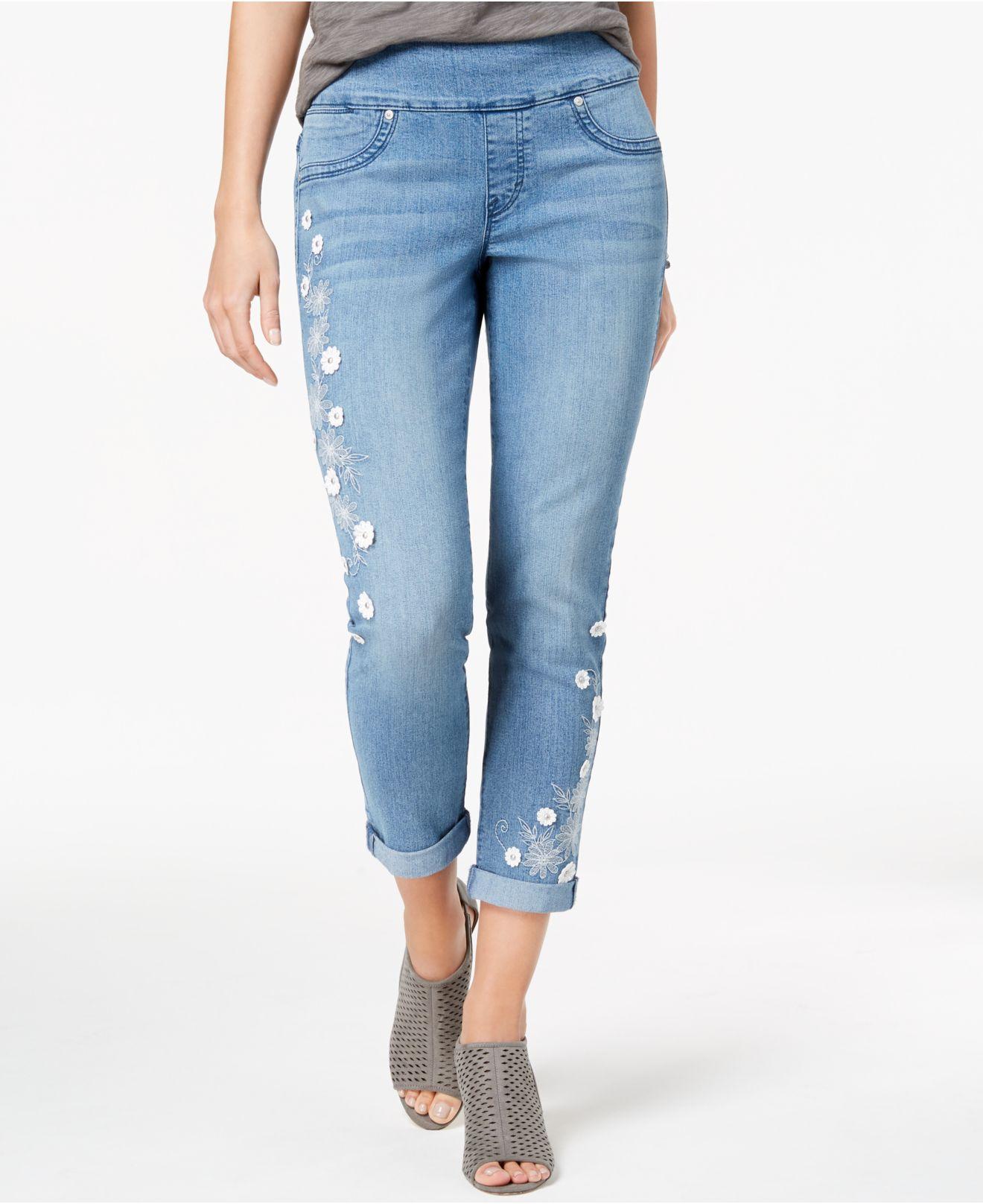 Style & Co. Denim Petite Embroidered Pullon Ankle Boyfriend Jeans