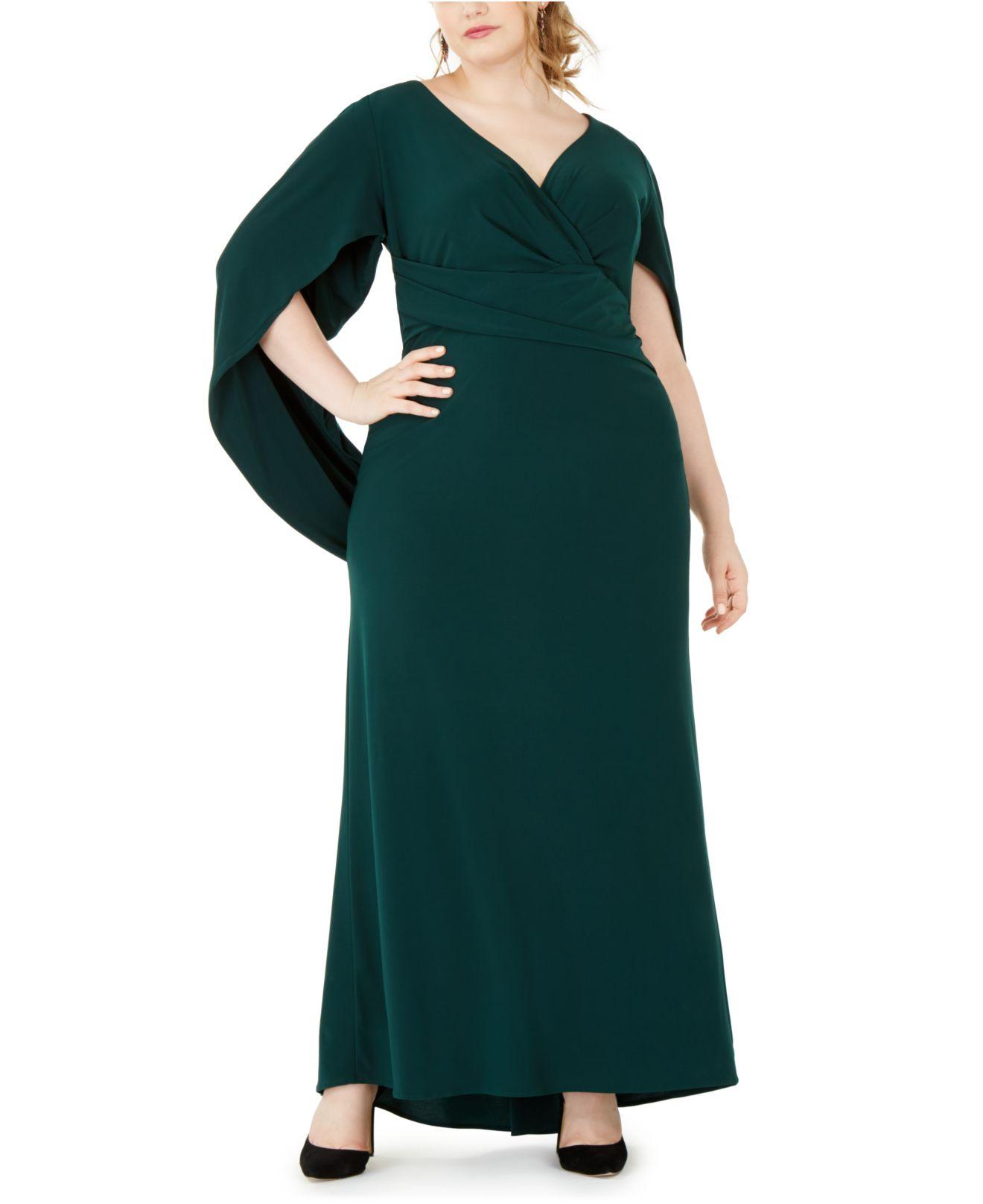 Betsy & Adam Synthetic Plus Size Capelet Gown in Forest Green (Green) | Lyst