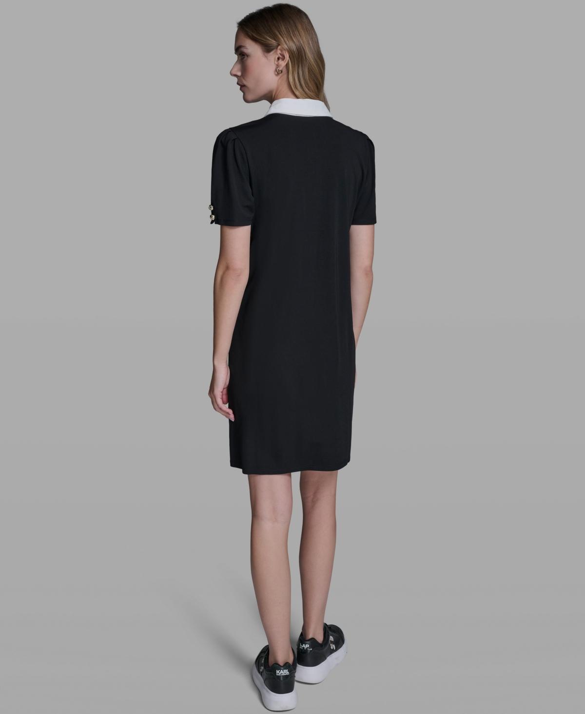 KARL LAGERFELD Knit Collared Polo Dress in Black | Lyst