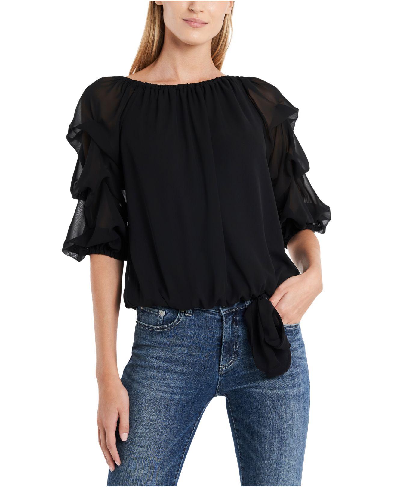 Cece Denim Offtheshoulder Ruffledsleeve Top in Black Lyst