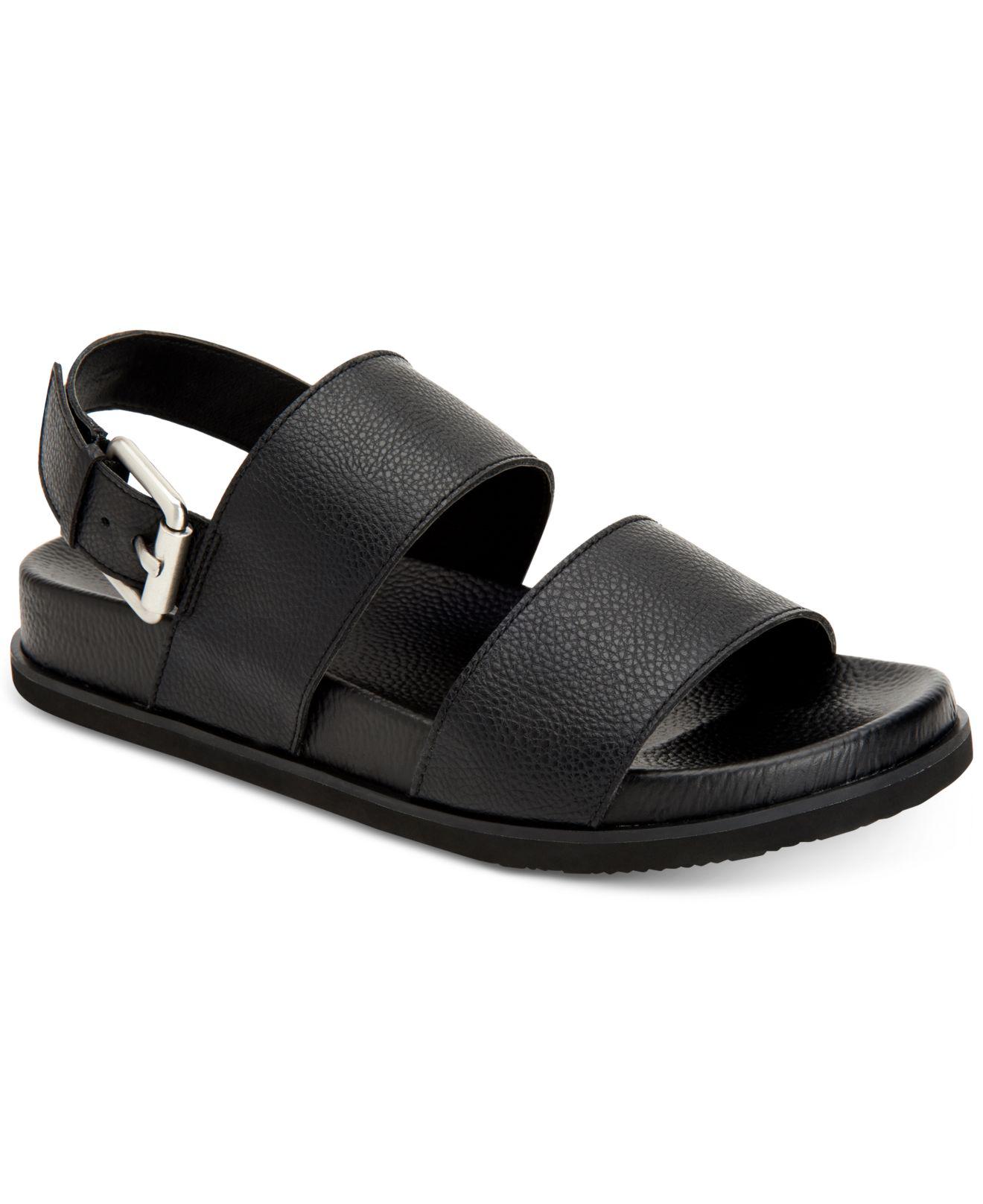 Calvin Klein Magnum Smooth Tumbled Leather Sandals in Black for Men | Lyst