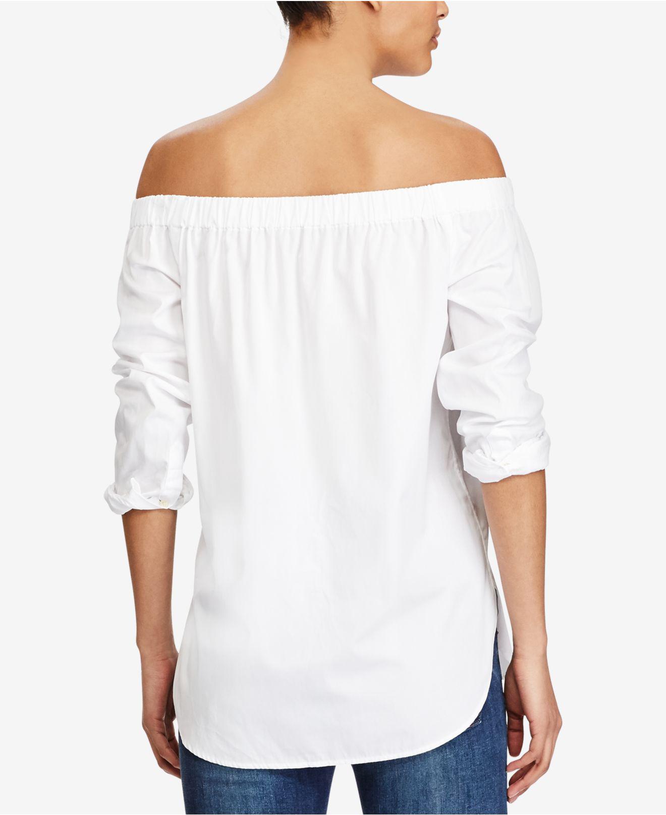 Polo Ralph Lauren Off-the-shoulder Broadcloth Cotton Top in White | Lyst