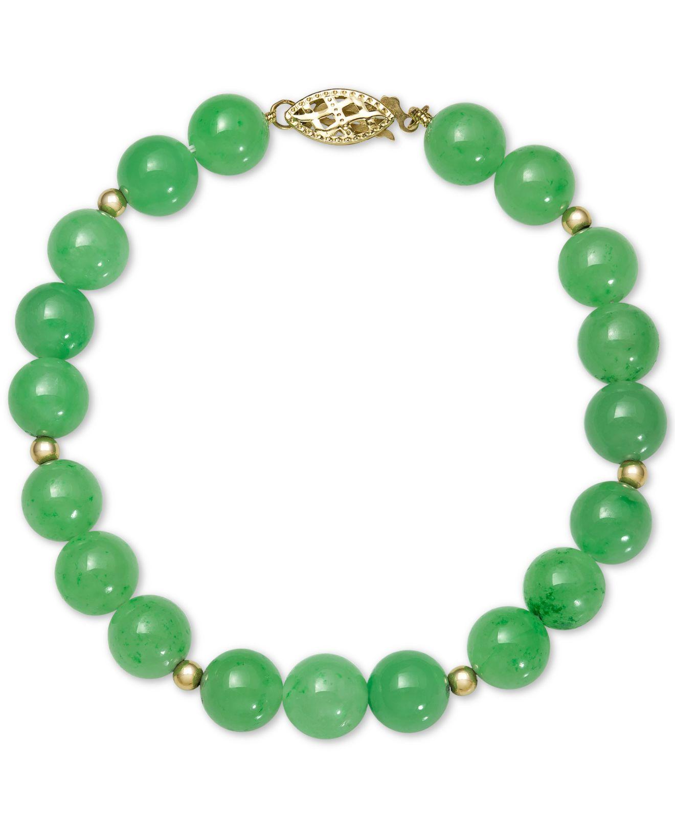 Macy's Dyed Jade (8mm) Beaded Bracelet In 14k Gold in Yellow Gold