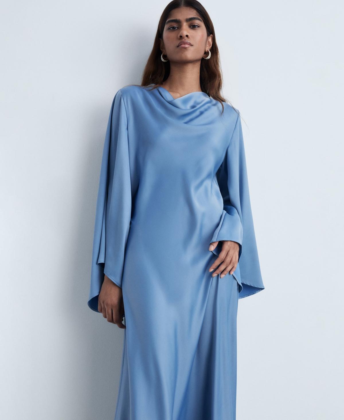 Mango Long Satin Dress in Blue | Lyst