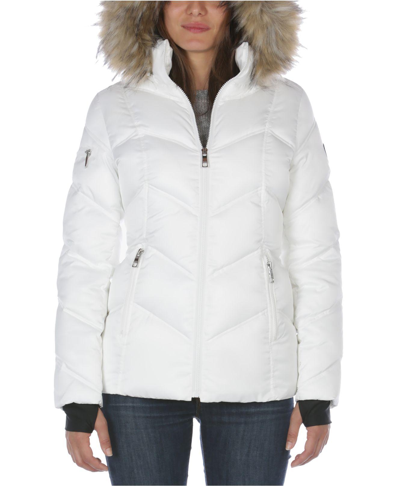 Nautica Faux-fur-trim Hooded Puffer Coat in White - Lyst