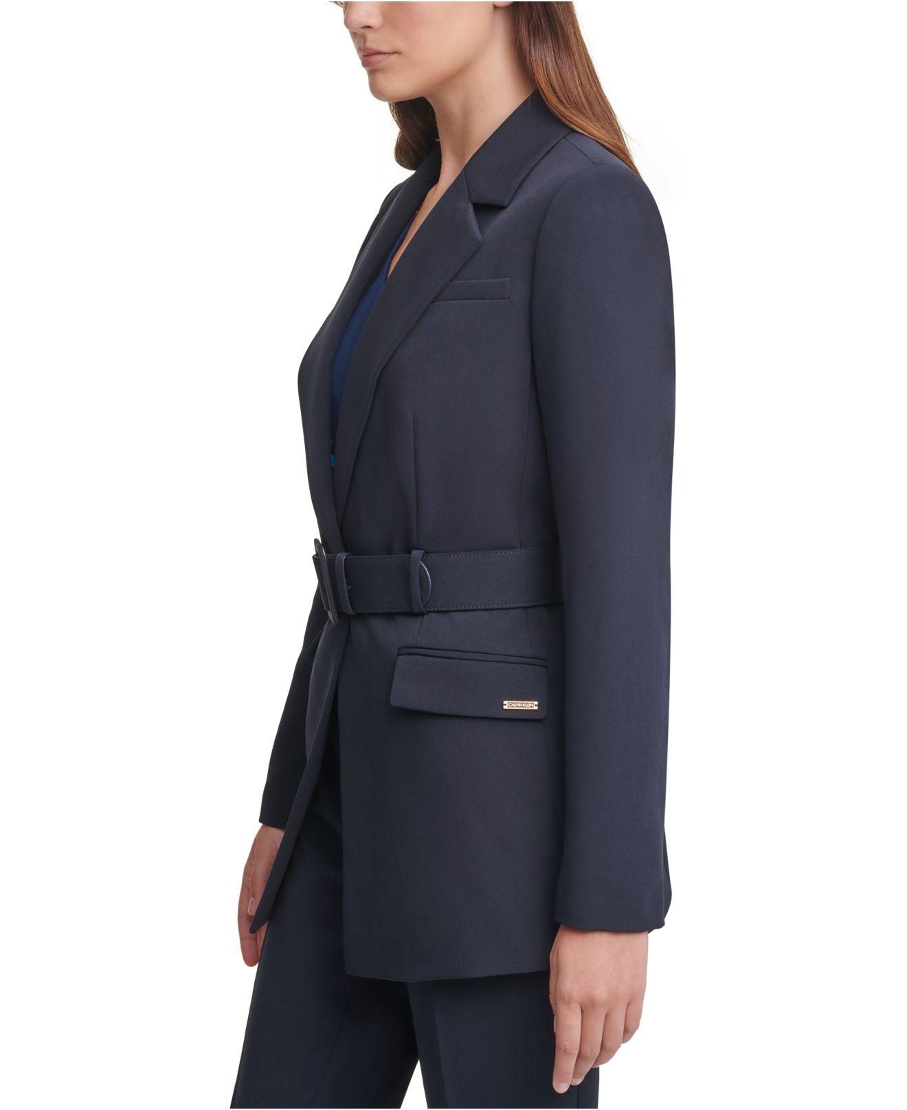 Calvin Klein Synthetic X-fit Belted Blazer in Navy (Blue) | Lyst