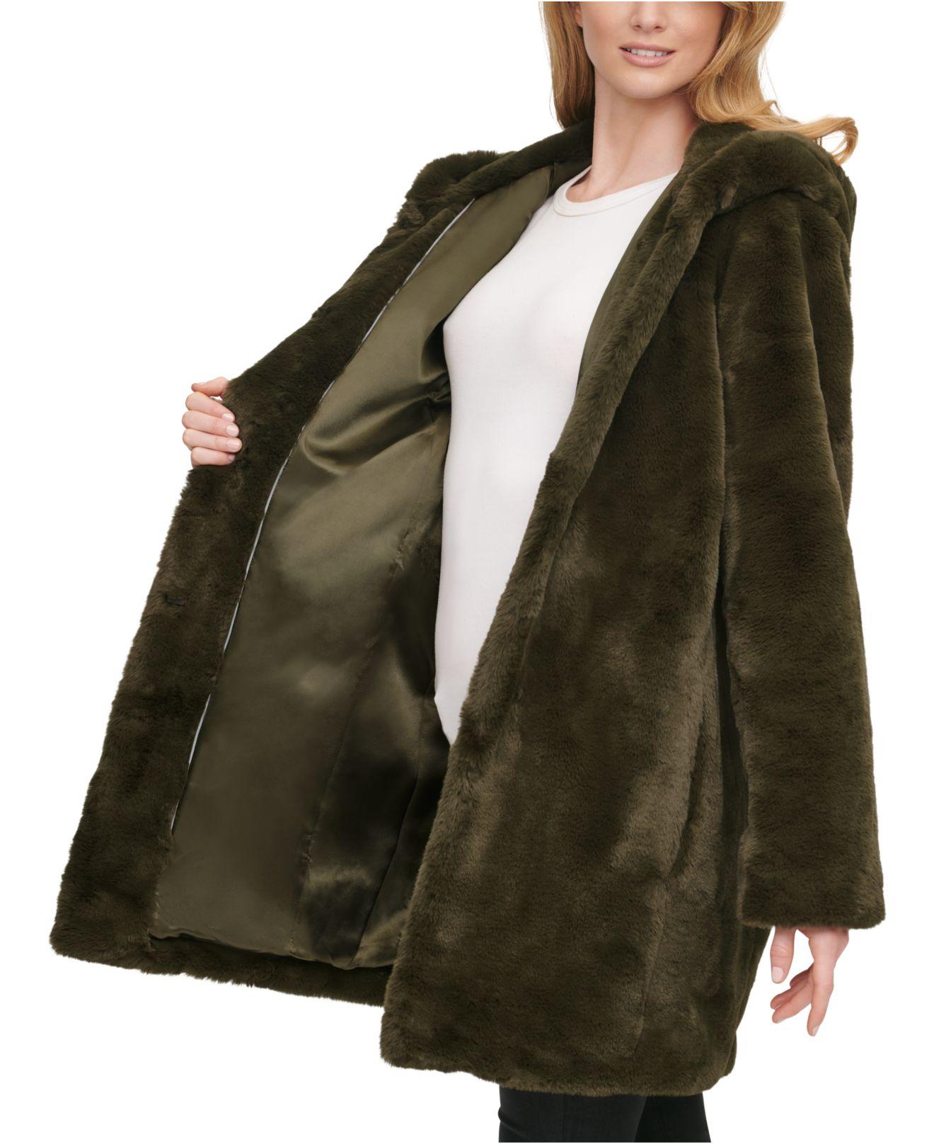 dkny faux fur coat with hood