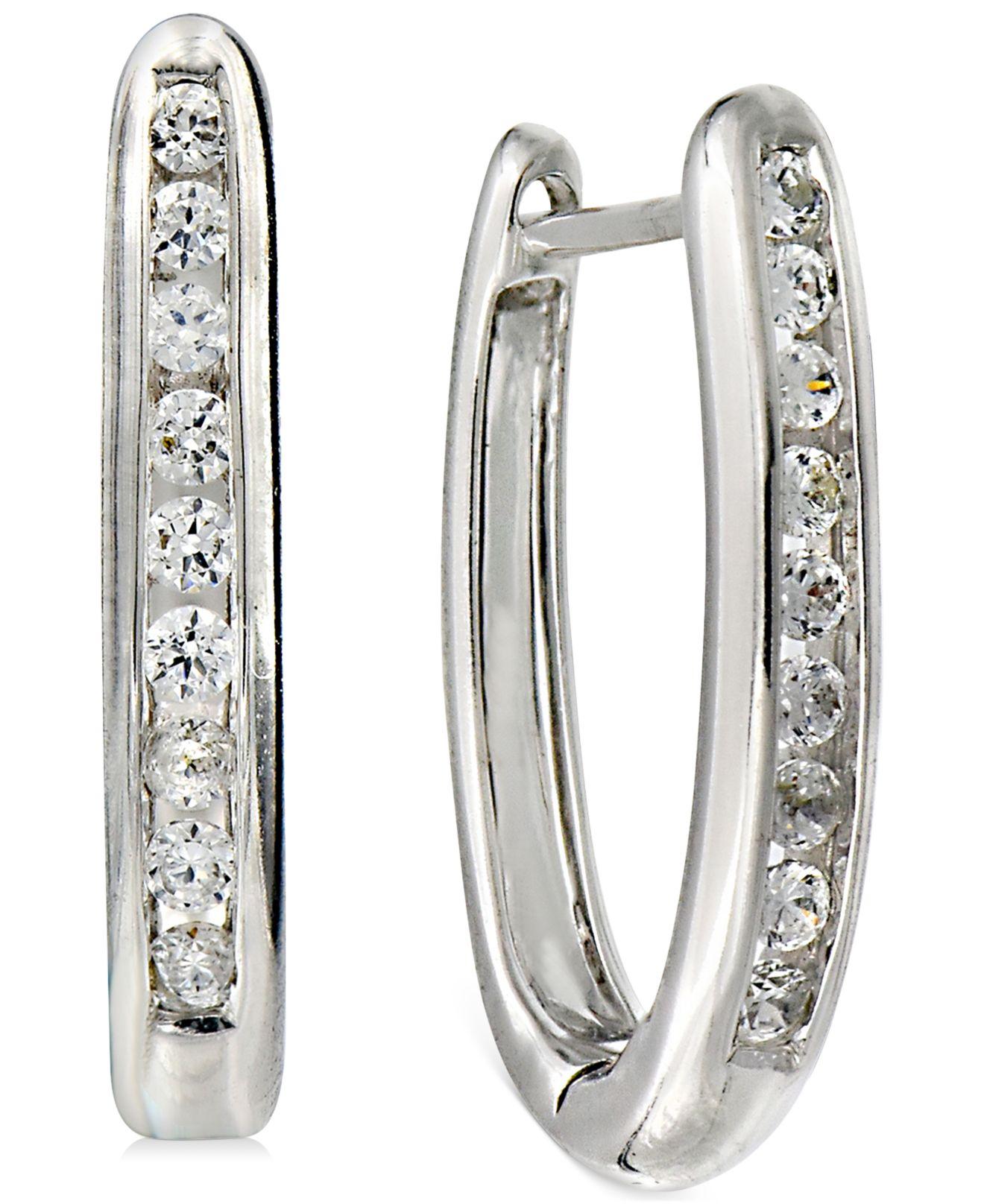 Macy's Diamond Small Hoop Earrings (1/4 Ct. T.w.) In 14k White Gold ...