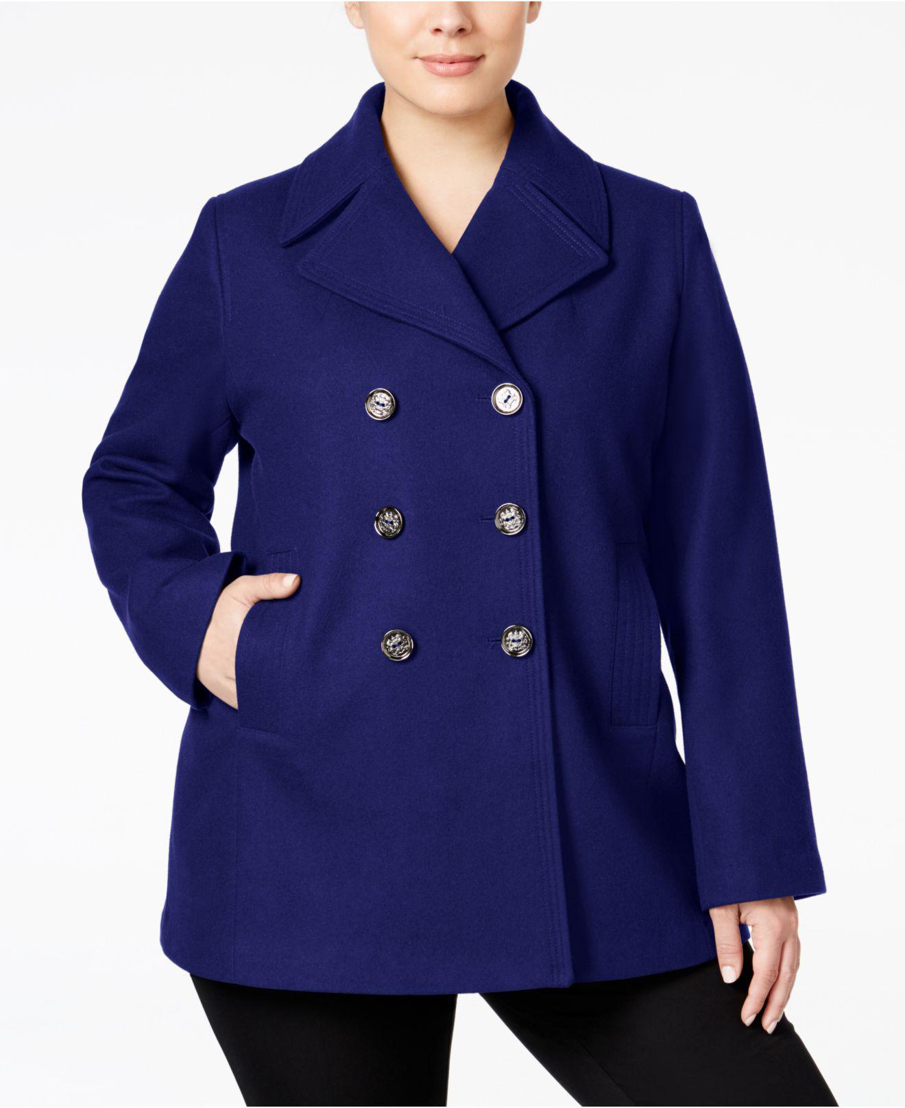 Kenneth Cole Wool Plus Size Double-breasted Peacoat in ...