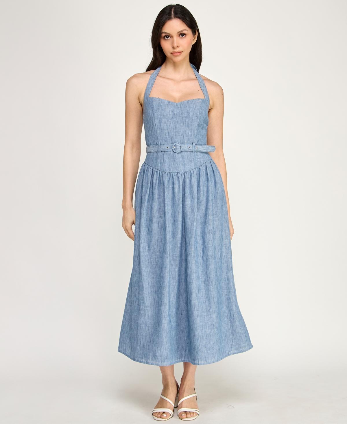 ROW A Sweetheart Neck Fit & Flare Midi Dress in Blue | Lyst