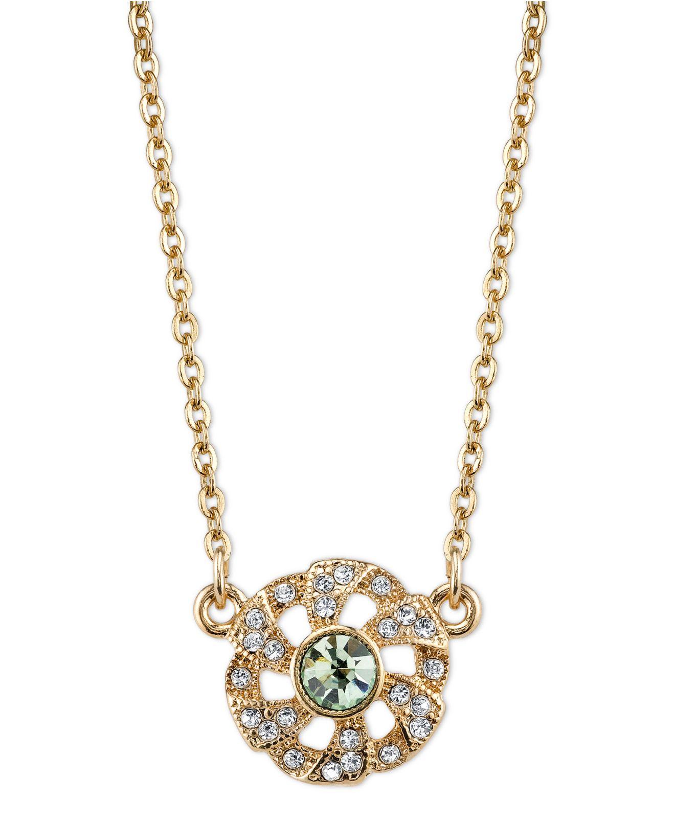2028 Downton Abbey Goldtone Spring Green And Crystal