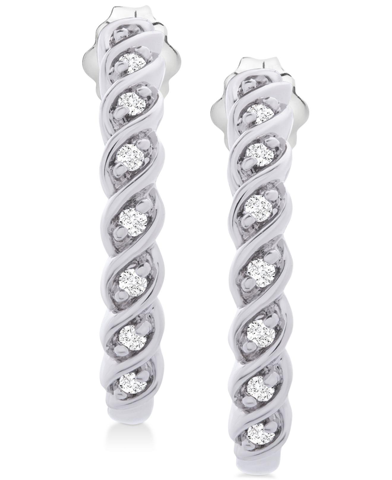 Macy's Diamond Hoop Earrings (1/6 Ct. T.w.) In Sterling Silver in