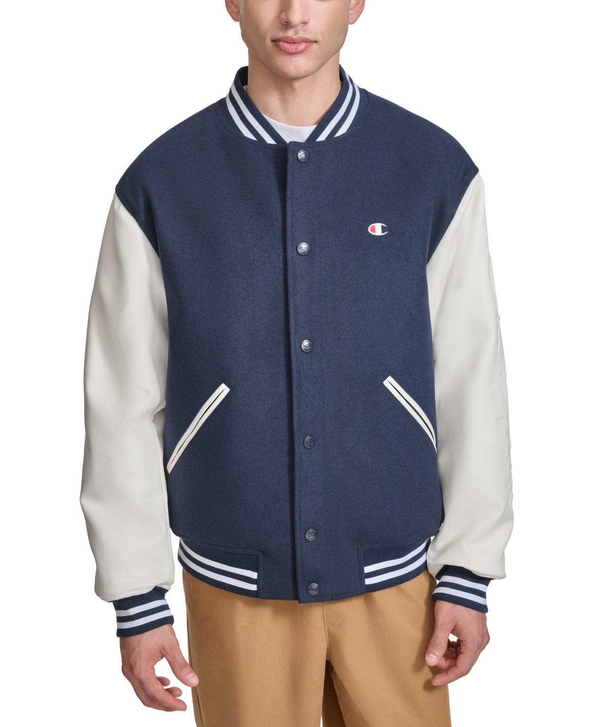 Champion Colorblocked Mixed media Varsity Jacket in Blue for Men Lyst