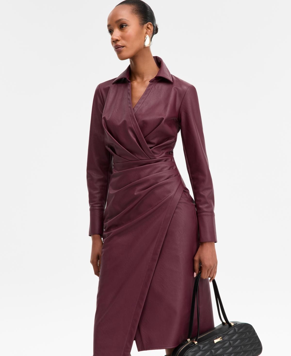 INC International Concepts Surplice-neck Faux-leather Dress in Red | Lyst