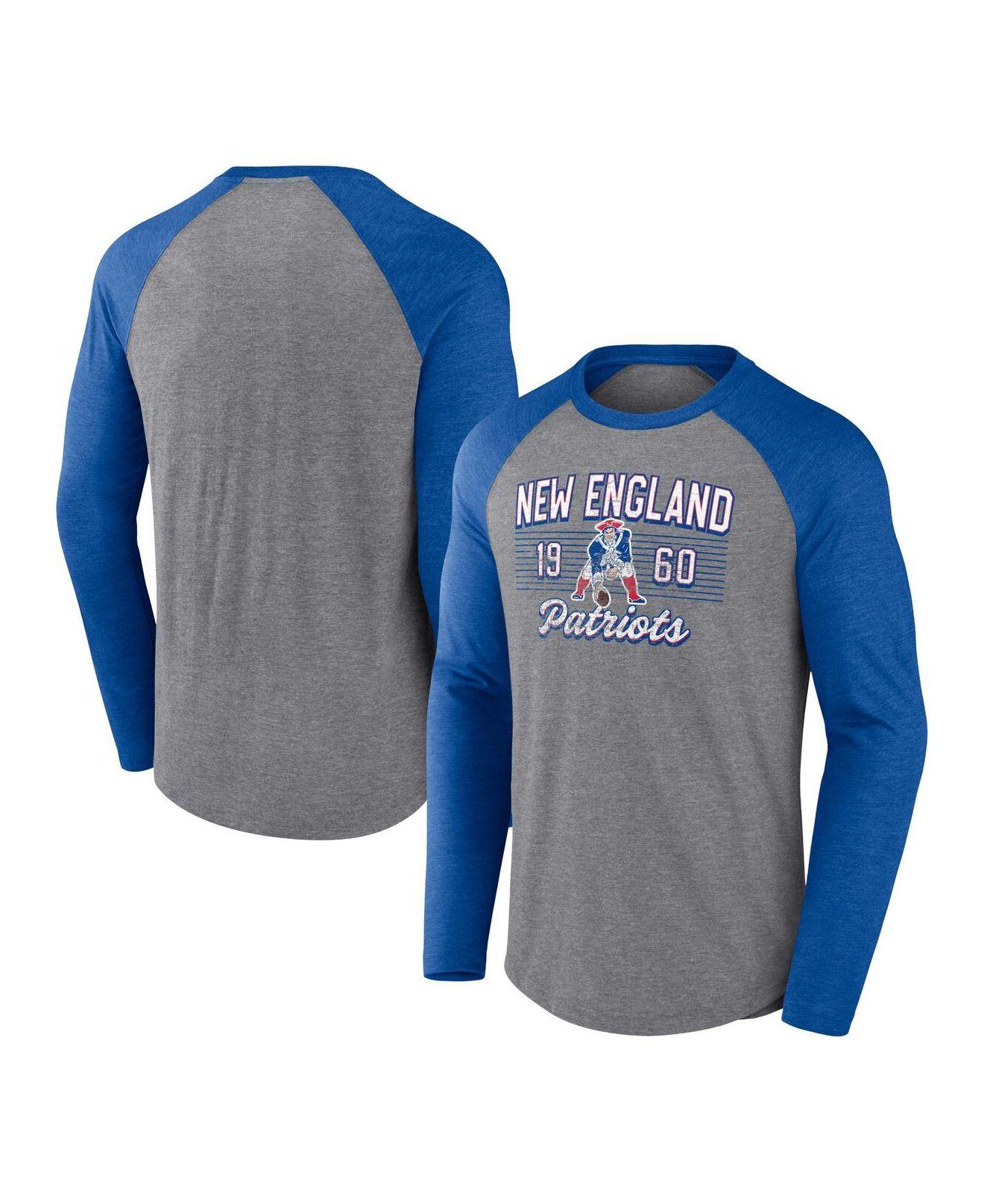 Fanatics Branded Heathered Gray, Heathered Royal New England Patriots  Weekend Casual Raglan Long Sleeve T-shirt in Blue for Men